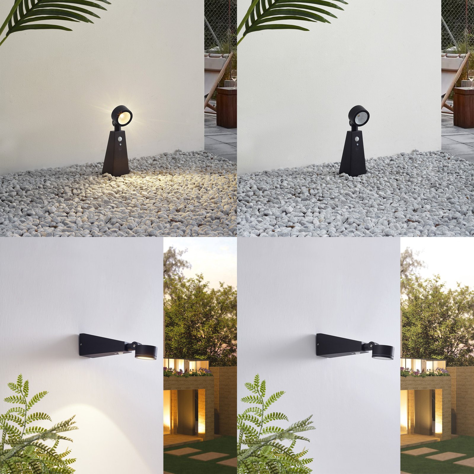 Lindby LED-Solar-Strahler Raide, Sensor, schwarz, Aluminium