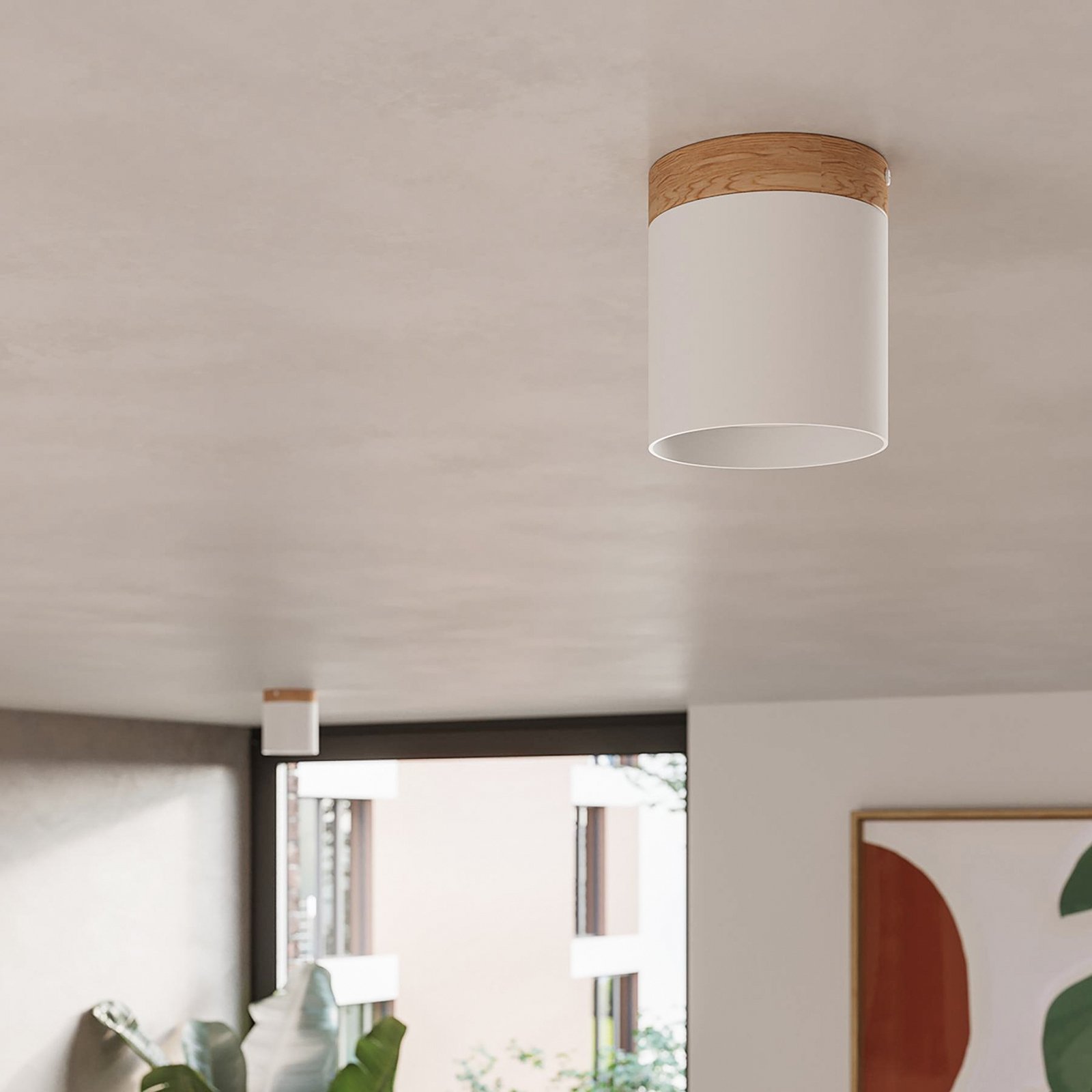 Spot pour plafond Rif, blanc, Ø 12 cm, bois, aluminium