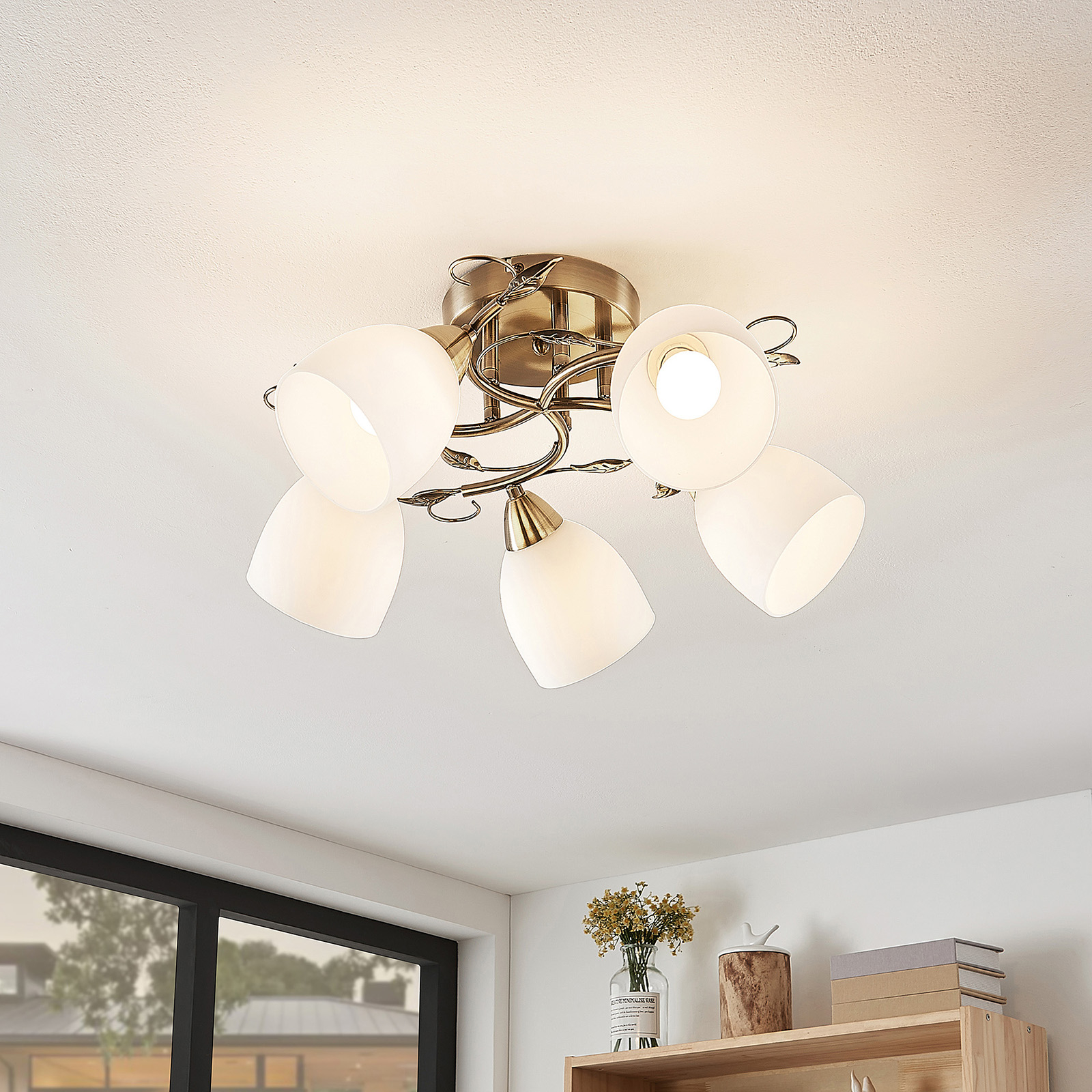 Lindby Thaddeus ceiling light, 5-bulb, 23 cm, for Living / Dining Room, glass, steel, E14, 40 W, energy efficiency: A++, H: 23 cm