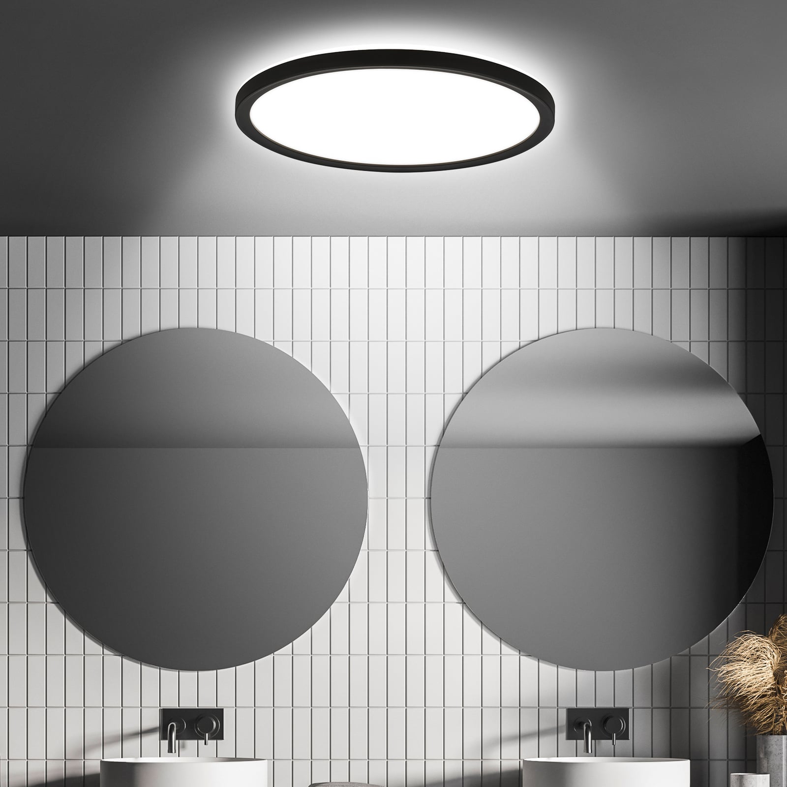 LED lubų šviestuvas „Move Sensor“, juodas, Ø 29 cm, IP44, 4000K