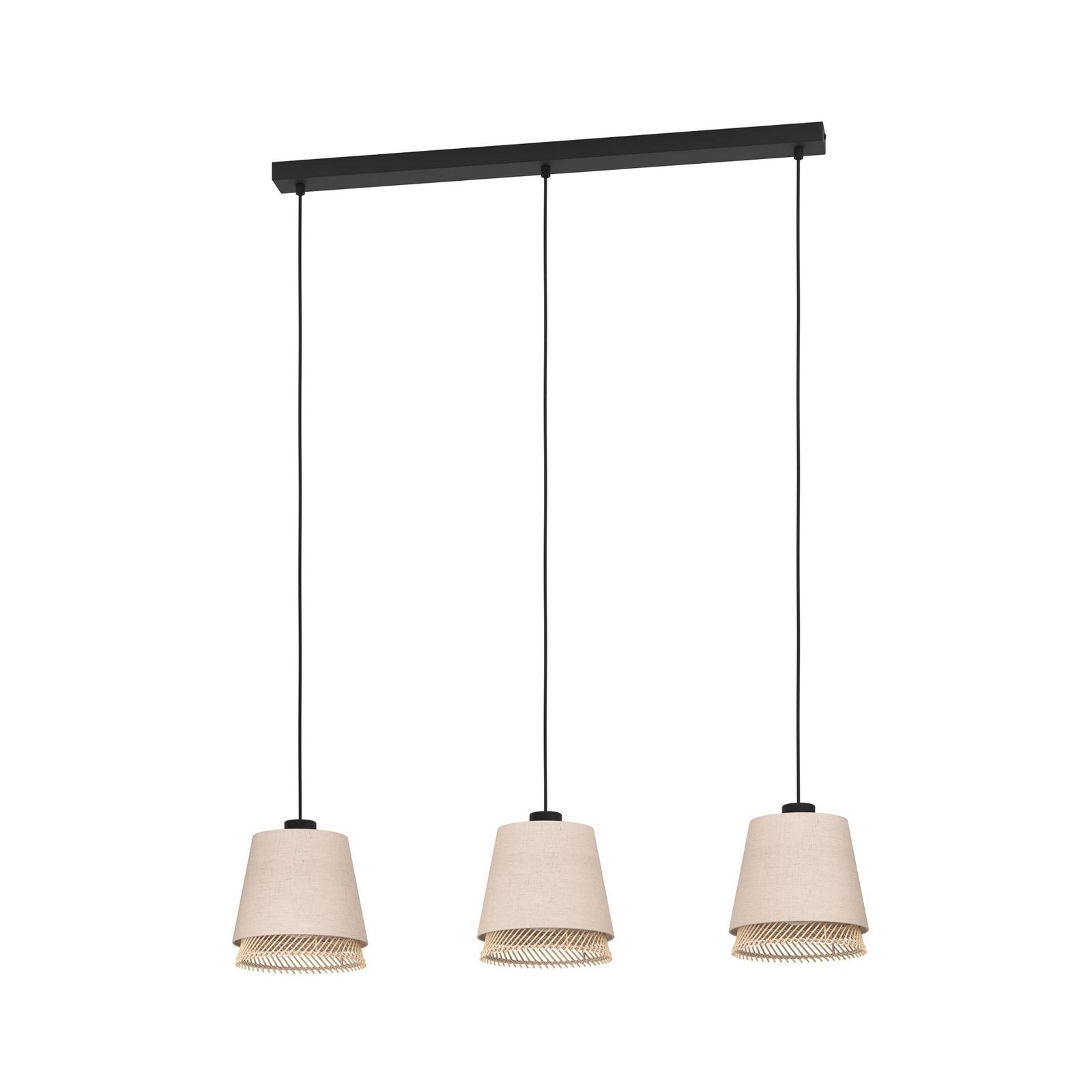 Tabley hanging light, black/natural colour, 89 cm, fabric, 3-bulb.