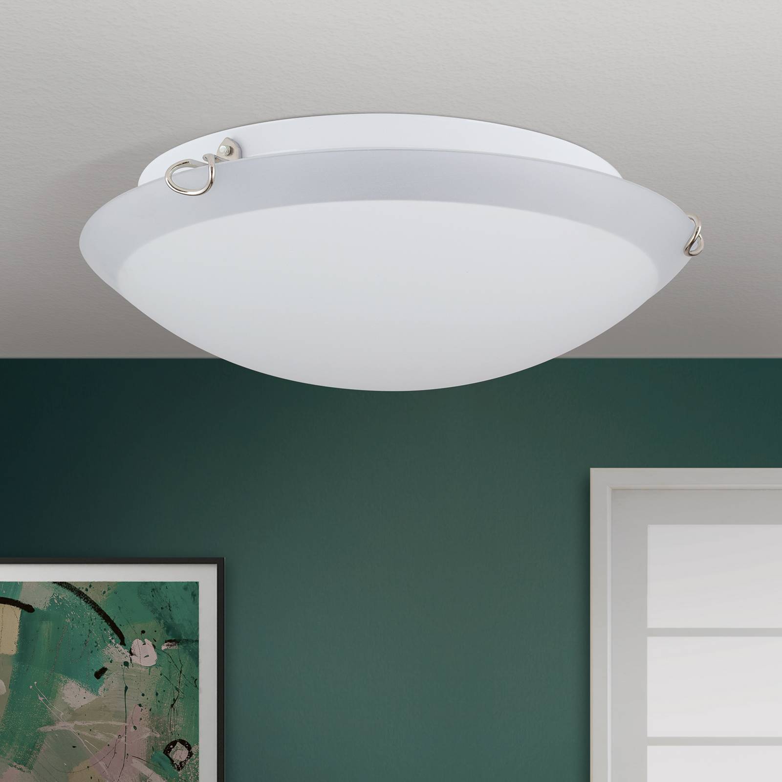 Lampa sufitowa Agada, szkło opalowe, chrom, 30 cm