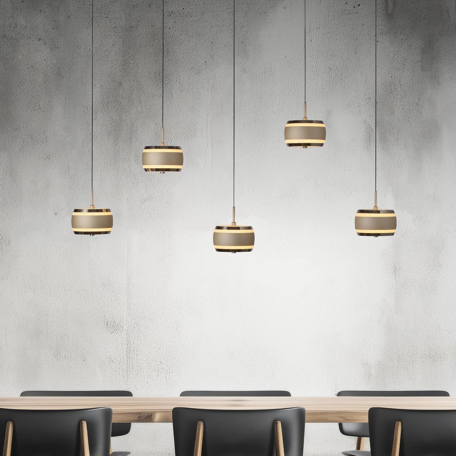 Żyrandol LED PURE Falling Rings, brązowa, długość 101 cm, 5-punktowa.