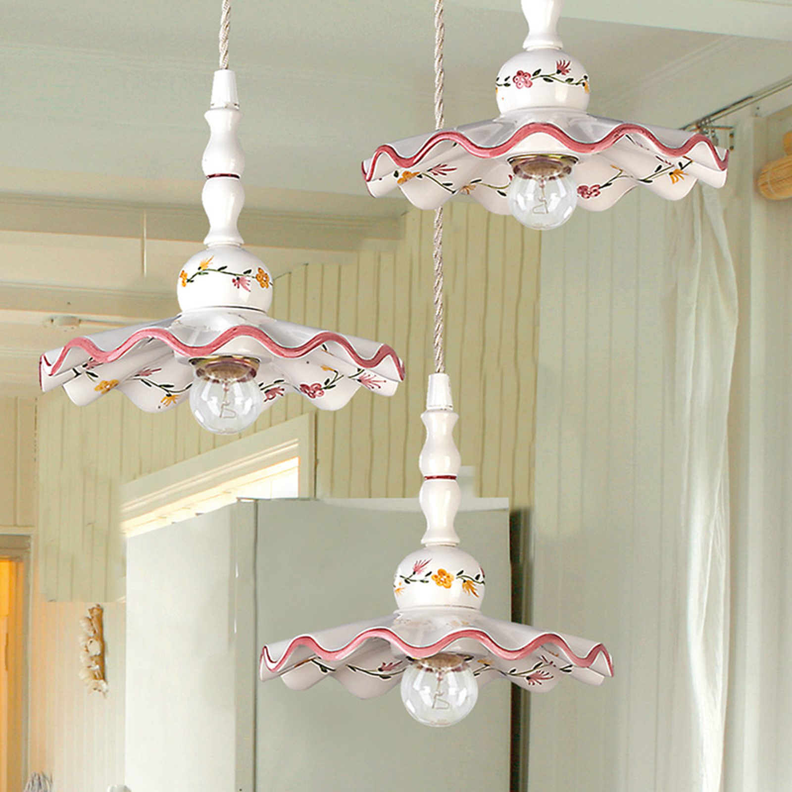 Eurokeramic Rustic ceramic hanging light Ametista 3, for Living / Dining Room, ceramics, E27, 60 W, energy efficiency: A++