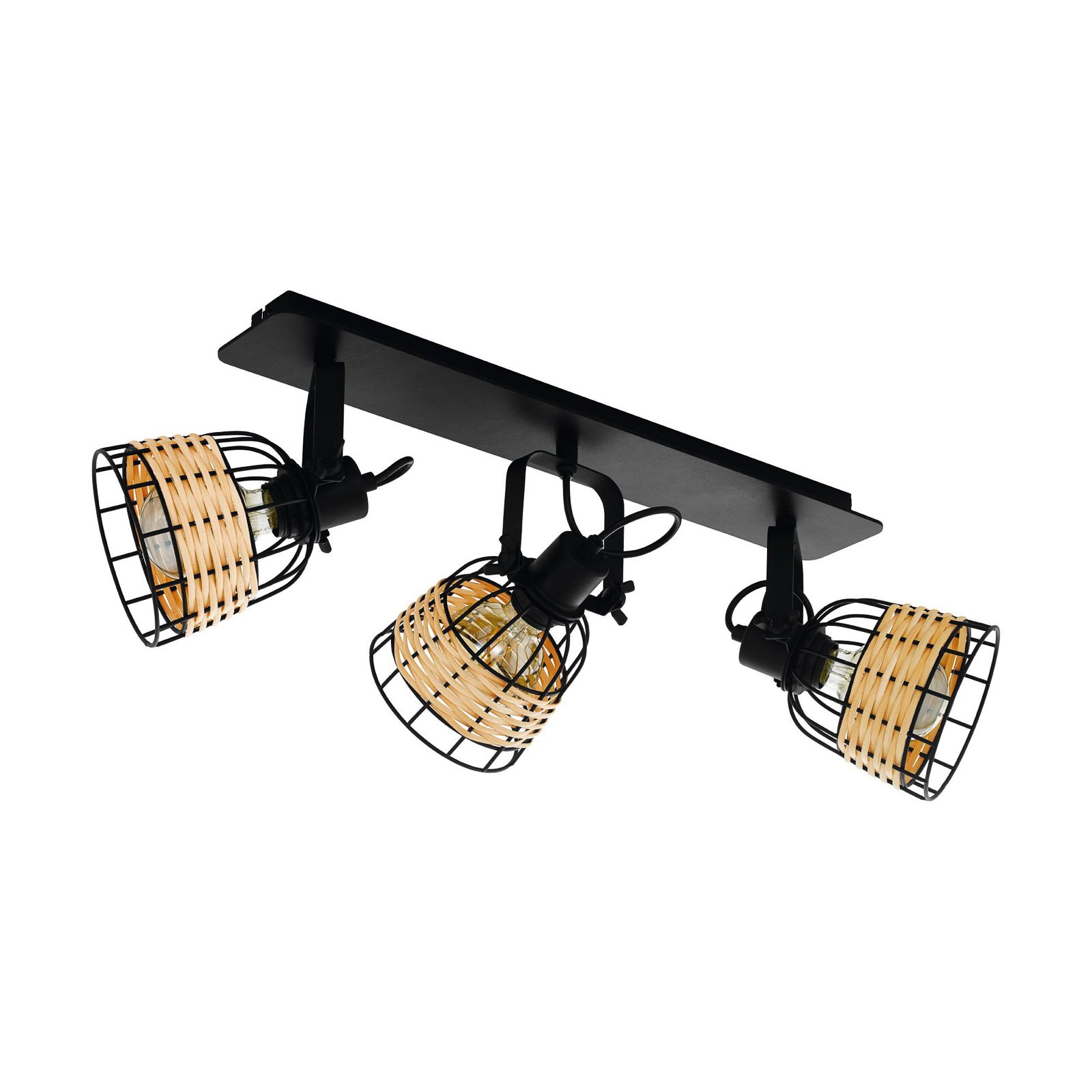Plafondspot Anwick 1 met rotandecor, 3-lamps