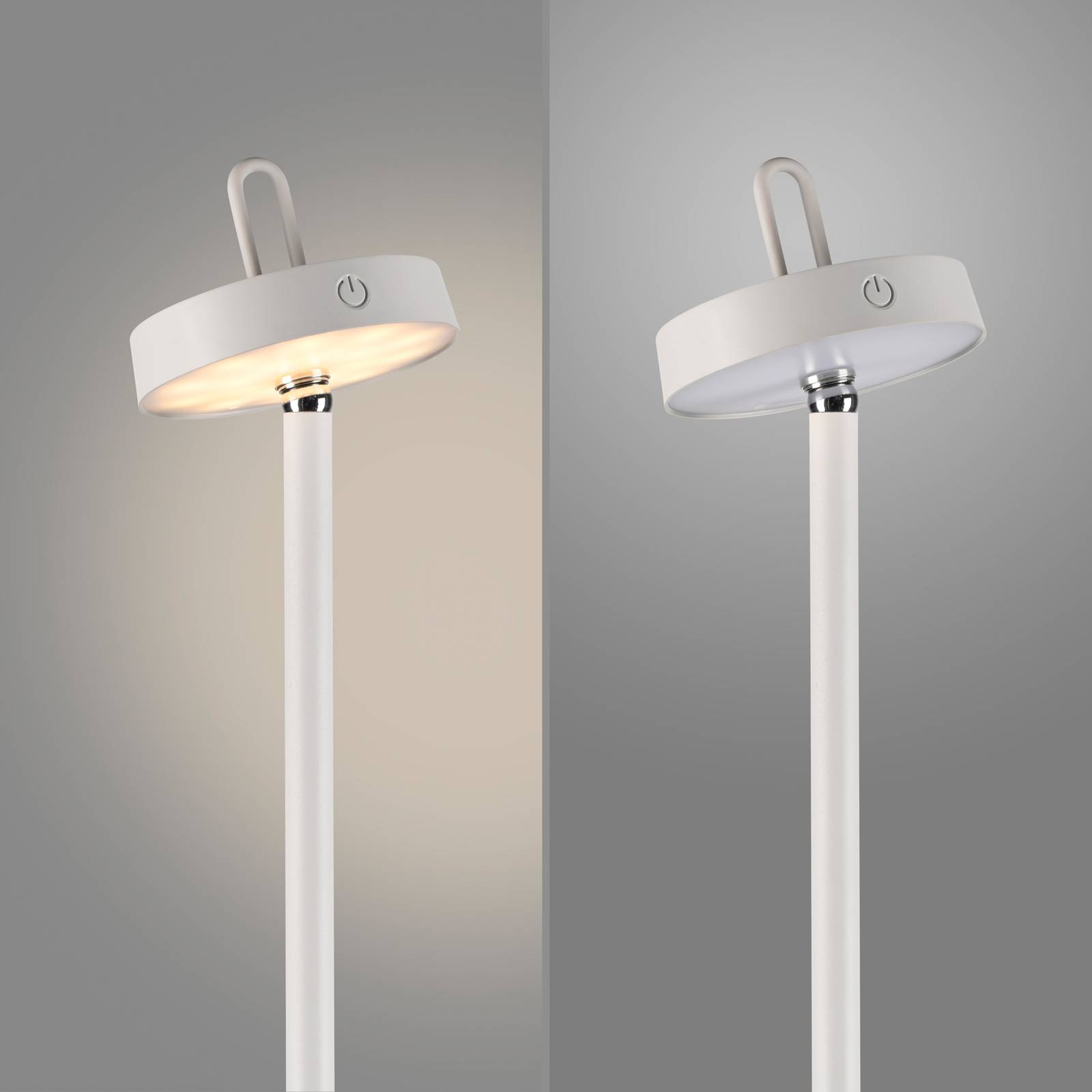 JUST LIGHT. Akumulatorowa lampa stojąca LED Amag, biała, żelazo, IP44