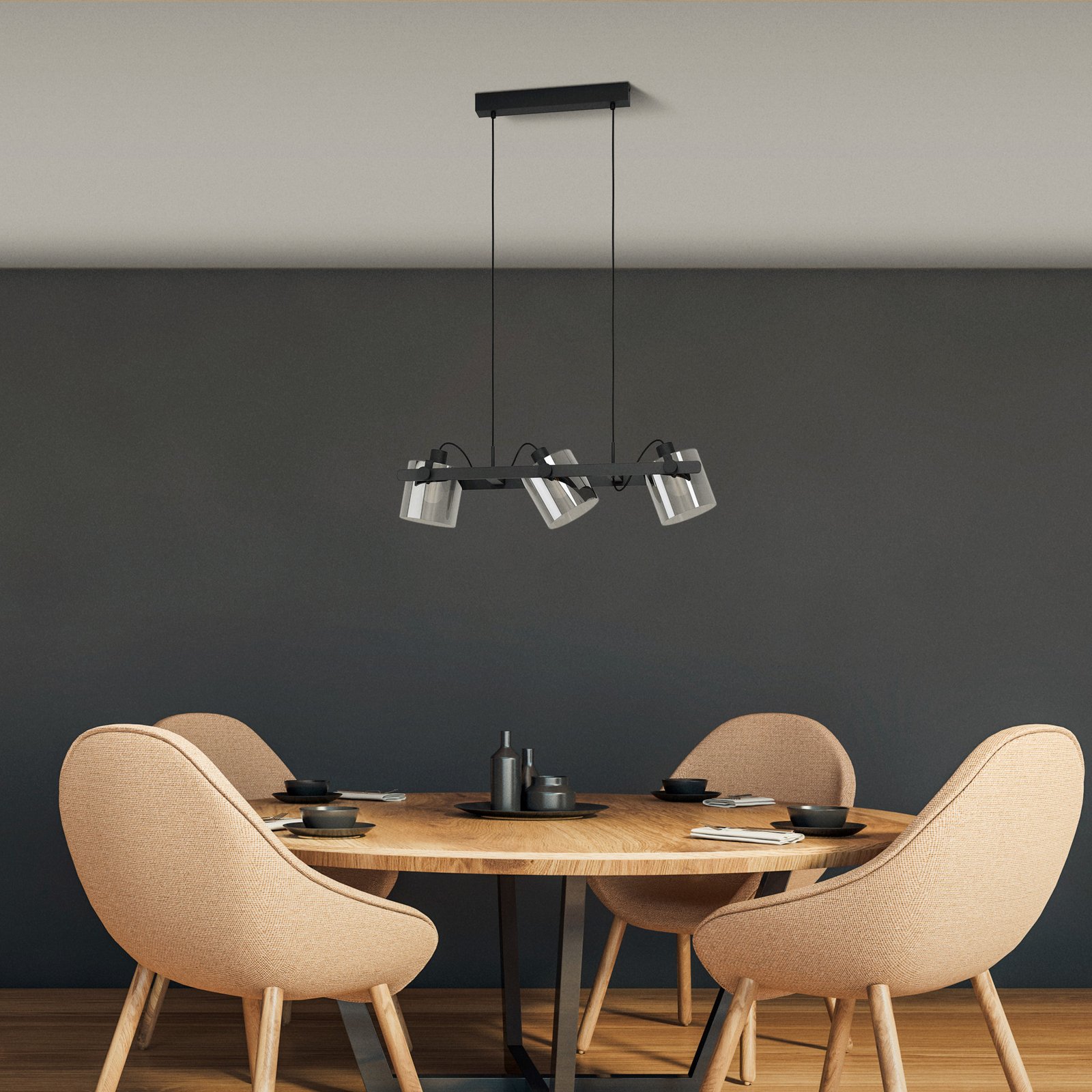 Lampa wisząca Hornwood 2, długość 78 cm, czarna, 3-punktowa.