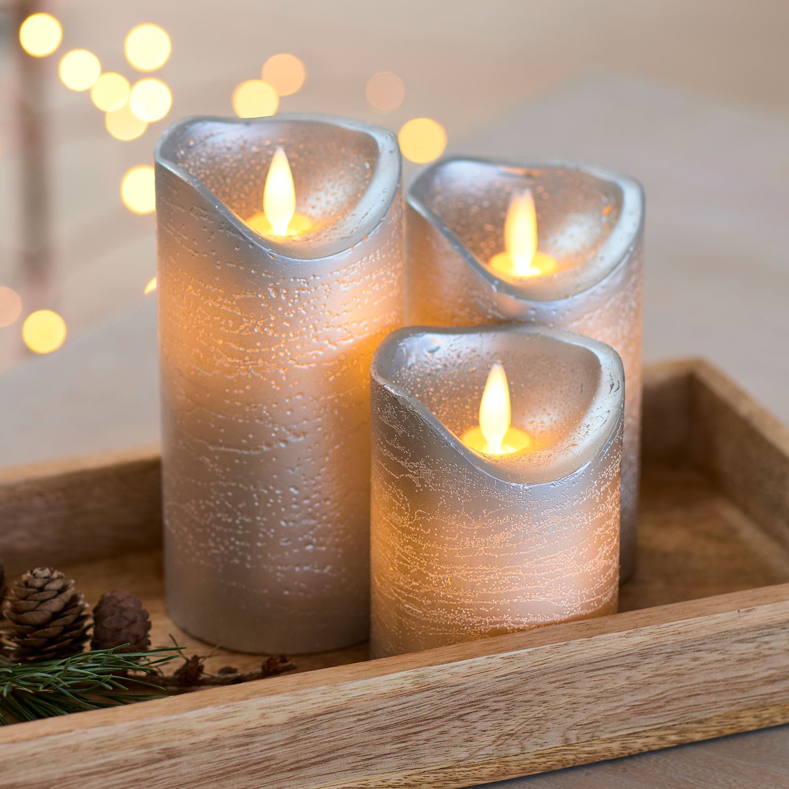 Sirius Sara LED candle 3 silver Ø 7cm height 10/12.5/15cm, wax