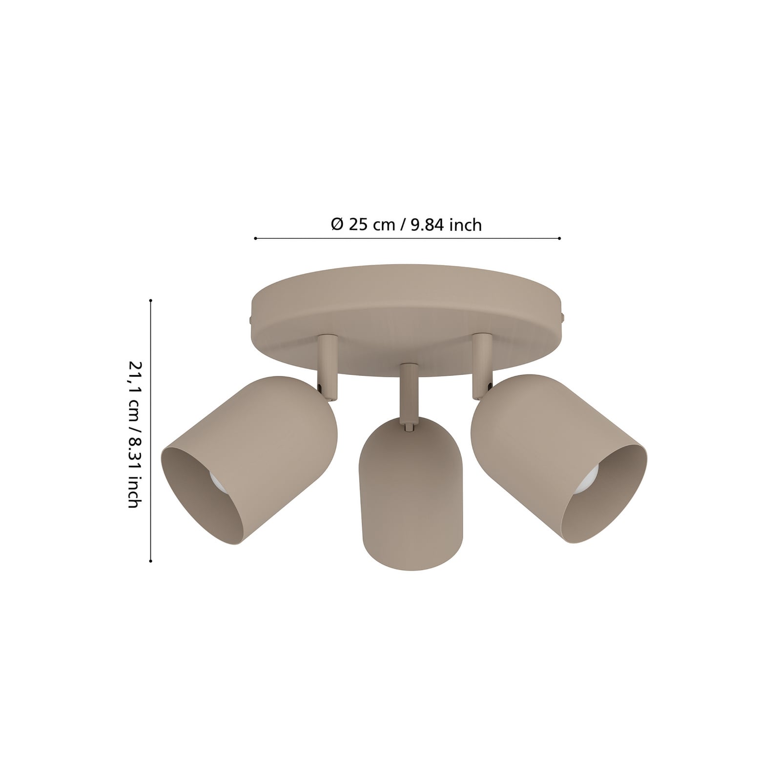 Deckenstrahler Tilston, beige, Ø 25 cm, 3-flammig, Stahl