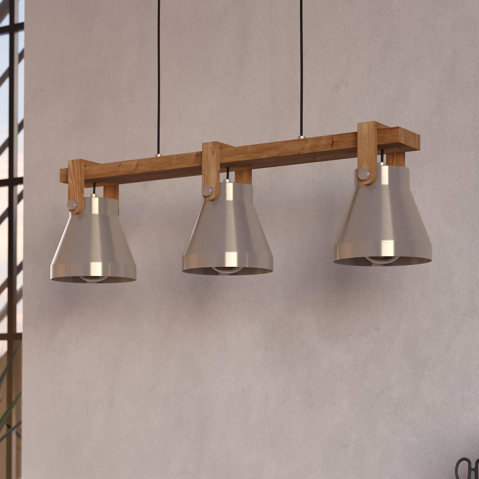 Hängelampe Cawton, Länge 76 cm, stahl/braun, 3-flg., Stahl günstig online kaufen