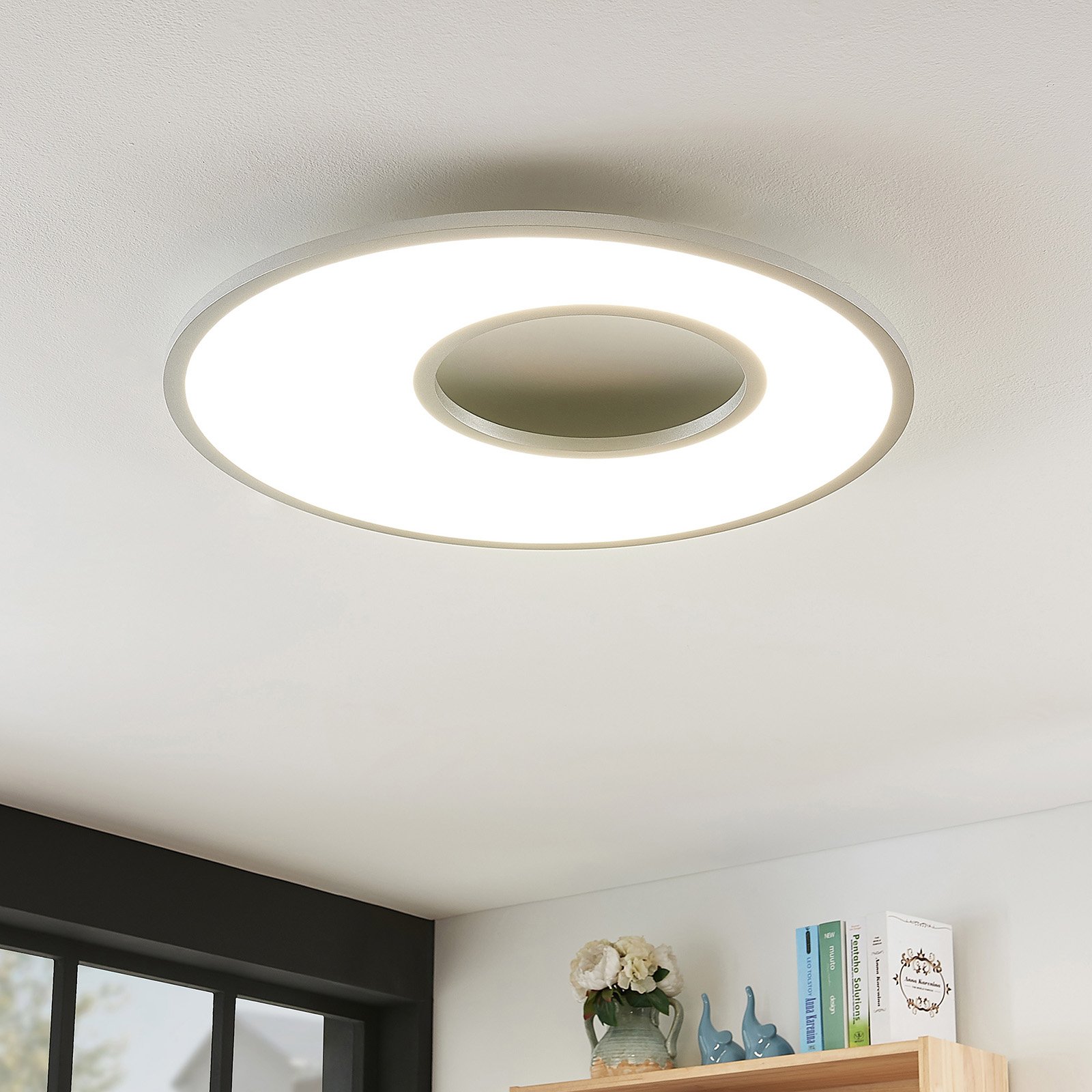 Lucande Durun LED ceiling light, dimmable CCT round 60 cm, for Kitchen, plastic, aluminium, 32 W, energy efficiency: A+, H: 5.2 cm