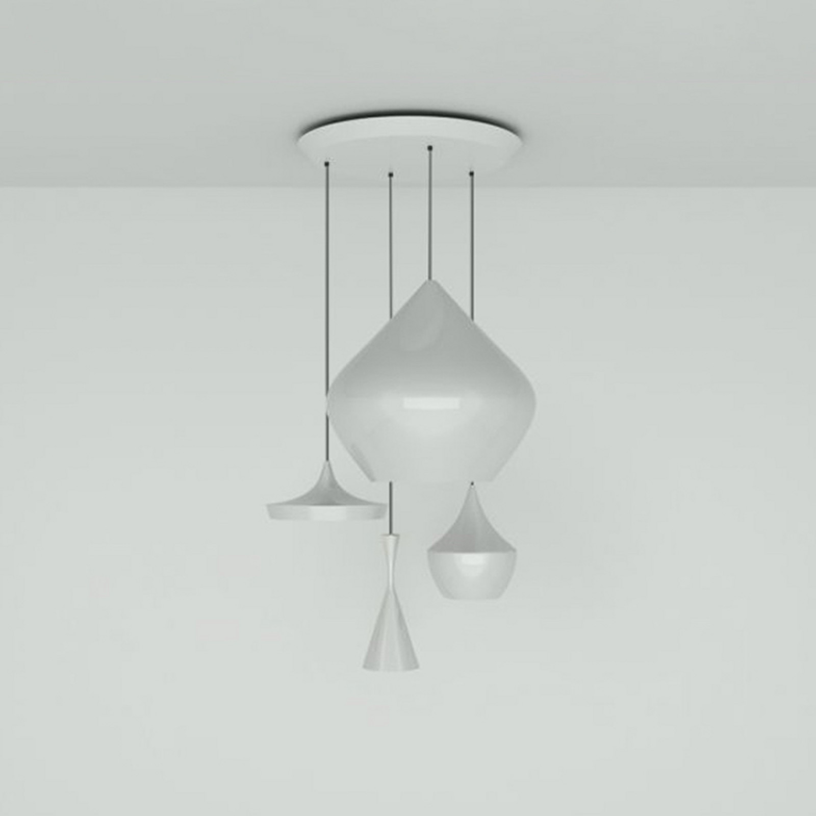 Tom Dixon Beat Range Round pendul 4 becuri alb - Camera de zi / sufragerie - design - alb alamă - Metal