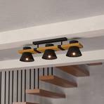 Maccles ceiling light in black with wood, 3-bulb