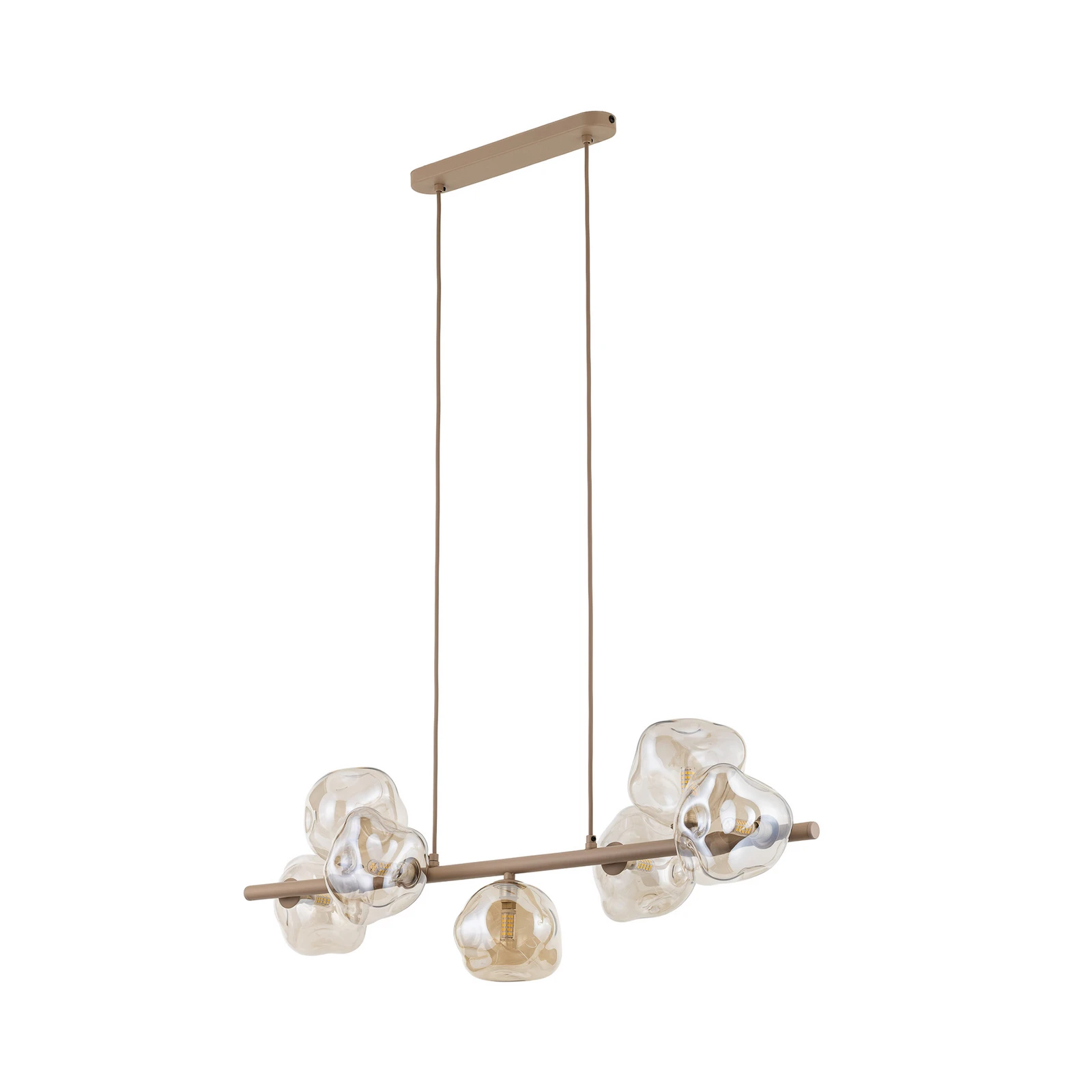 Lampada a sospensione Lava, a 7 luci, lunghezza 90 cm, sabbia/cognac, G9