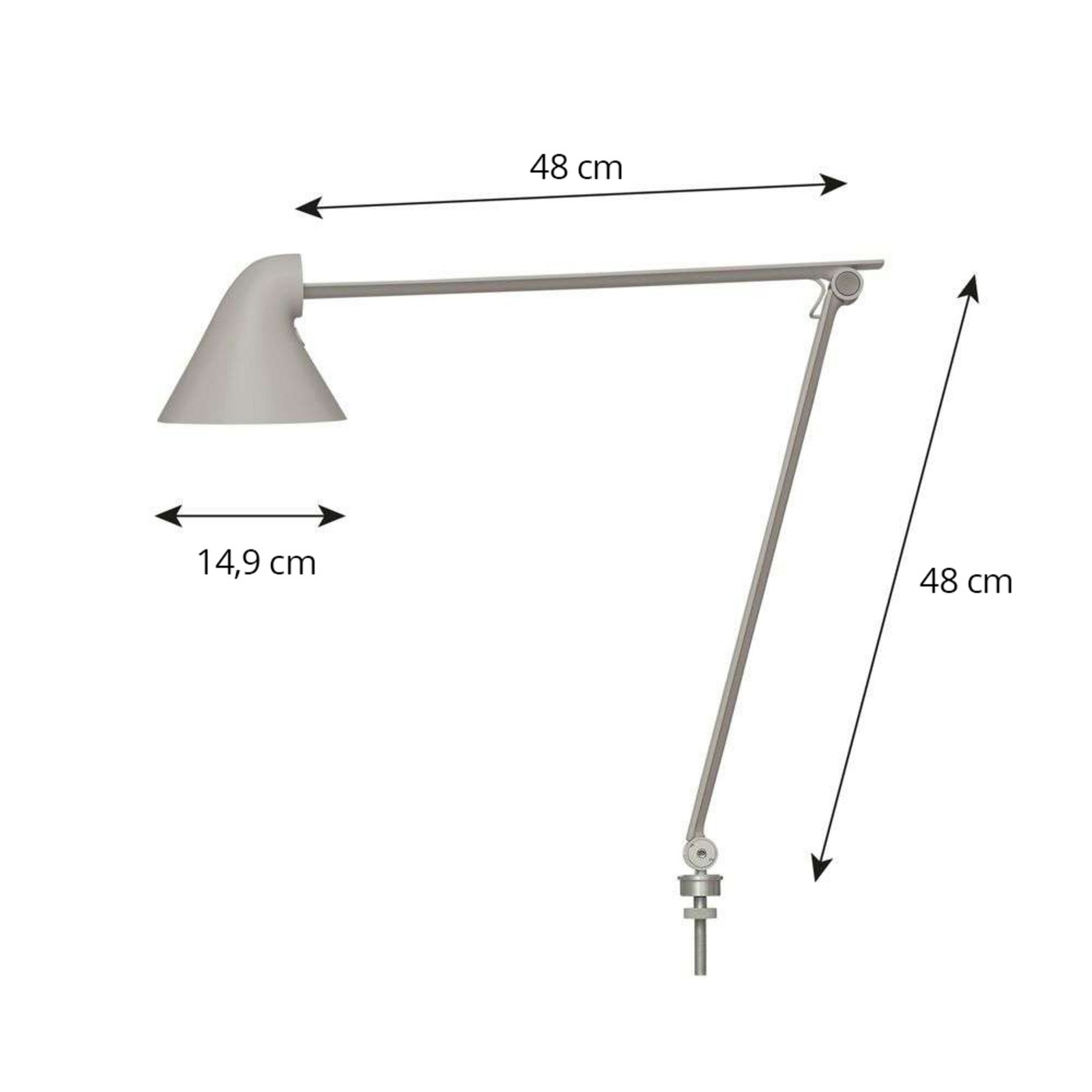 NJP Bordlampe m/Klemme 2700K Lys Grå - Louis Poulsen