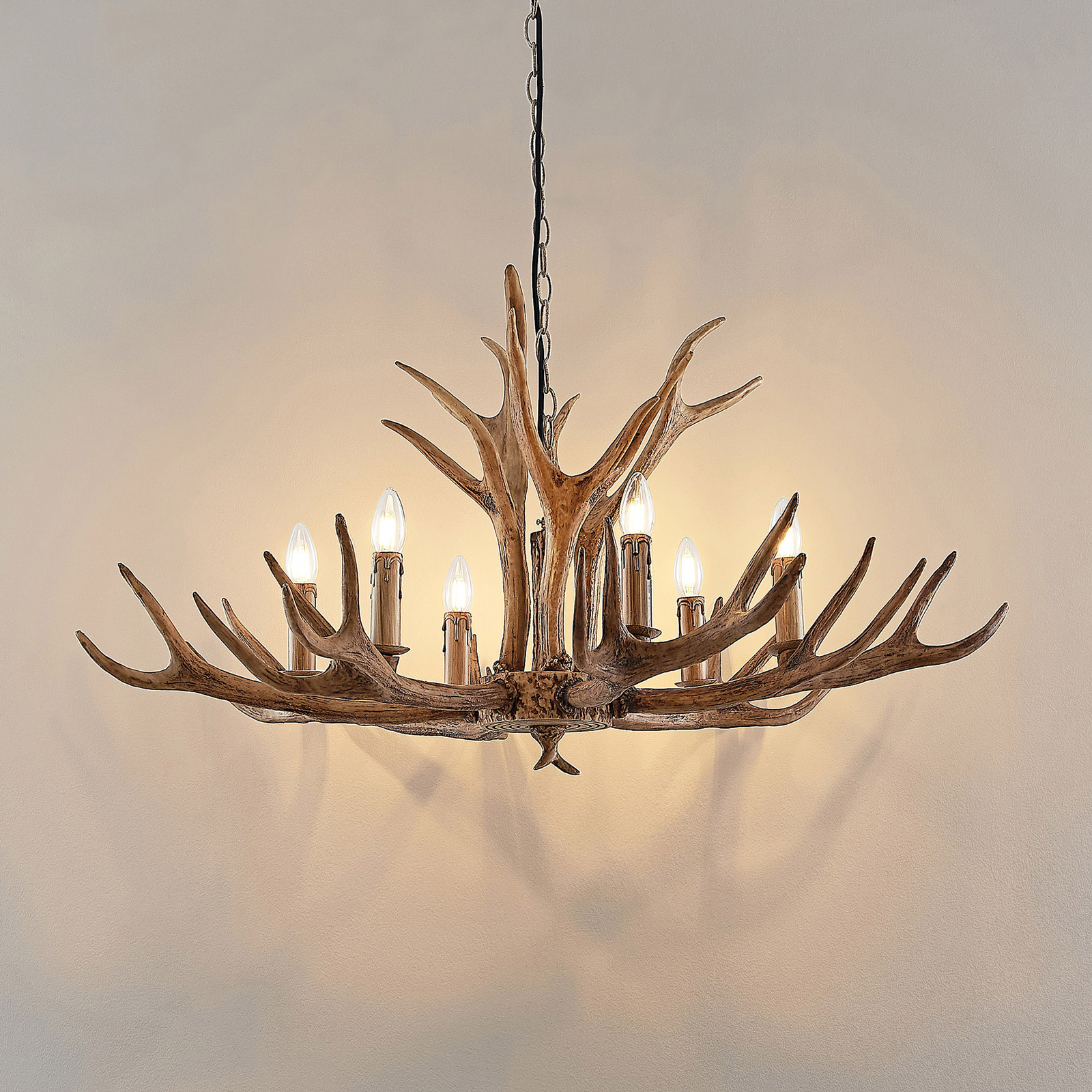 Lindby Tejask függő lámpa, agancs, 6 izzós, 102 cm