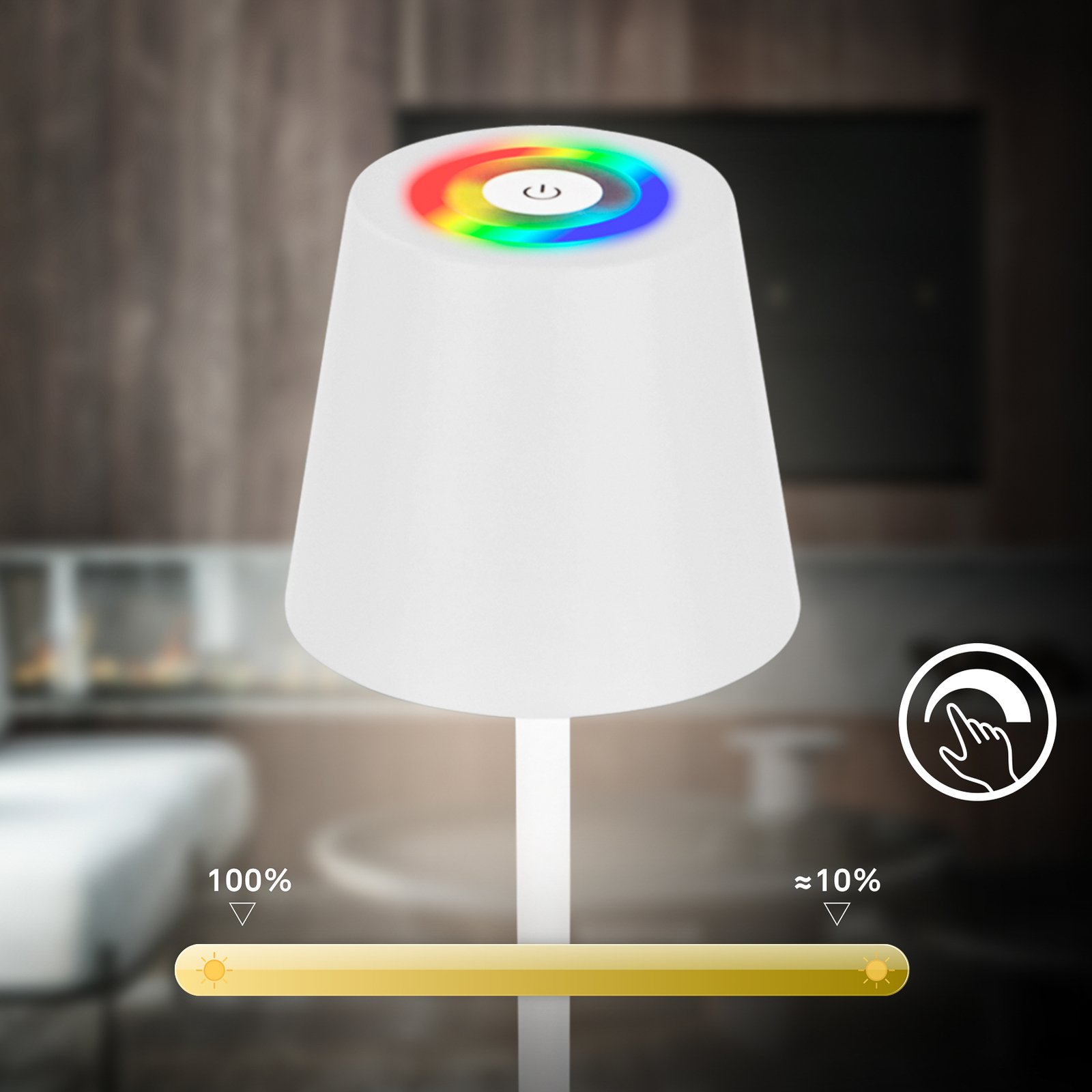 Podna lampa na baterije LED Coloris, bijela, RGB, dimmer, IP44, USB