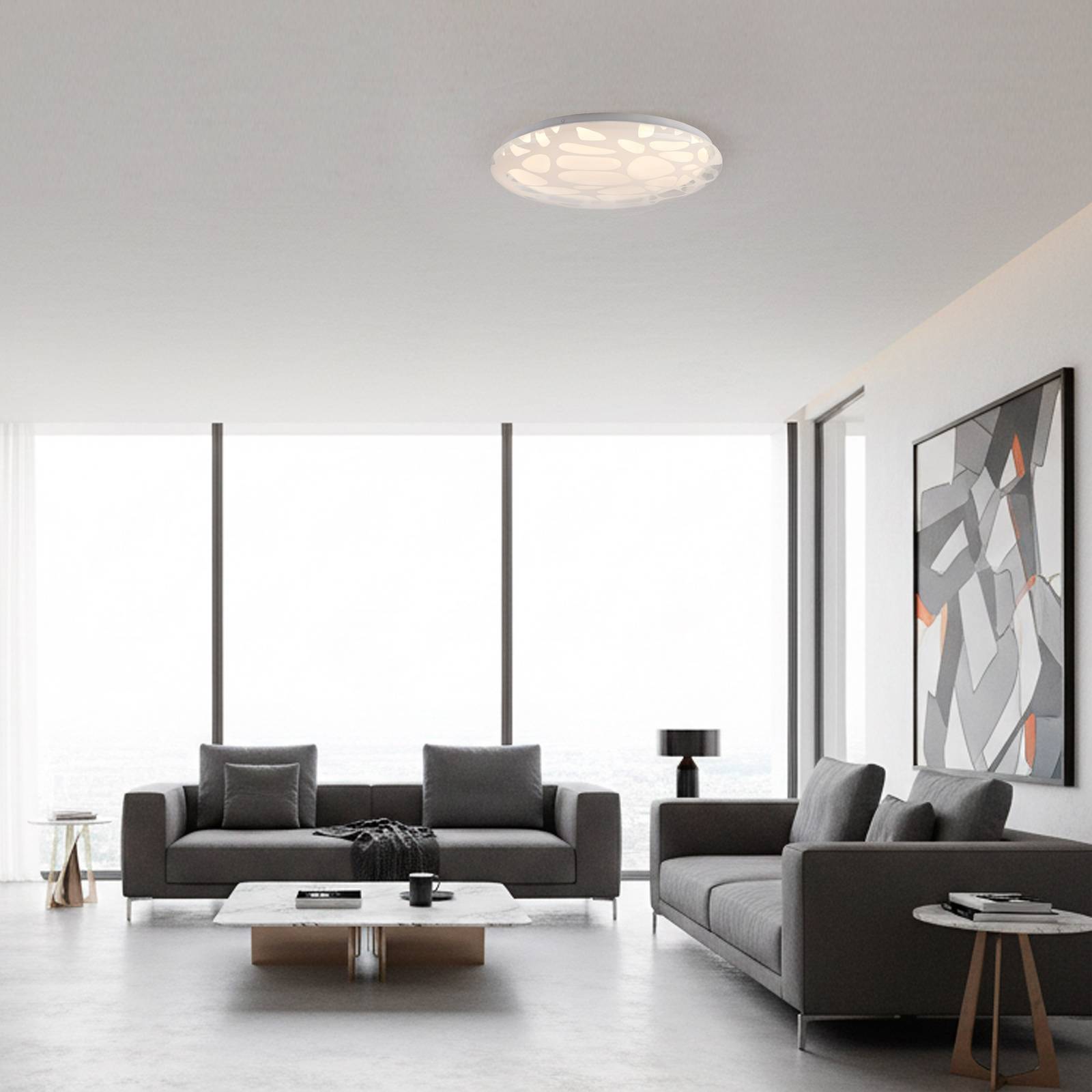 Lampa sufitowa LED ART Plafo 14009, biała, żelazna, z pilotem