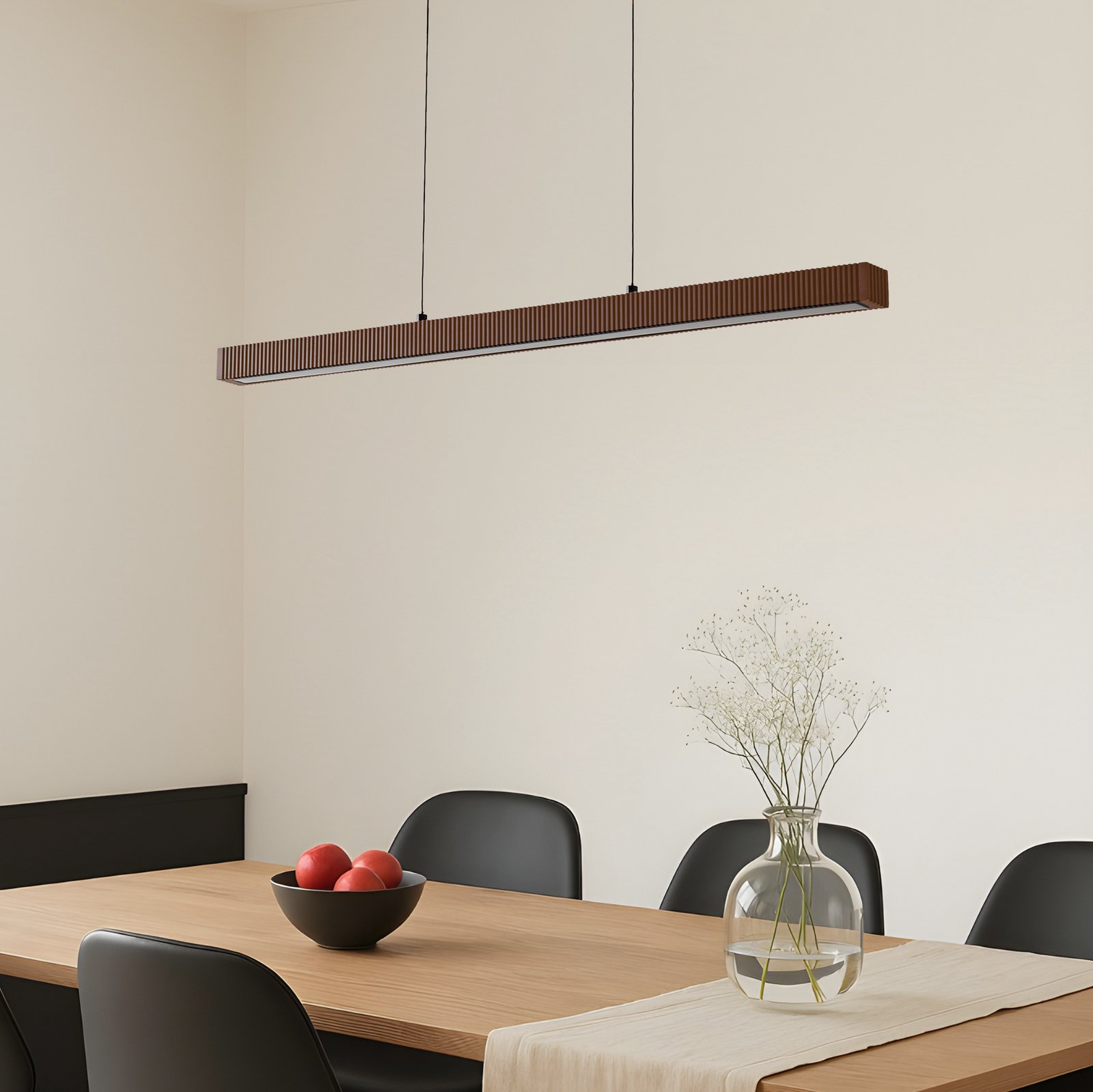 Lucande Emara LED pendant light, dark wood, oak, CCT
