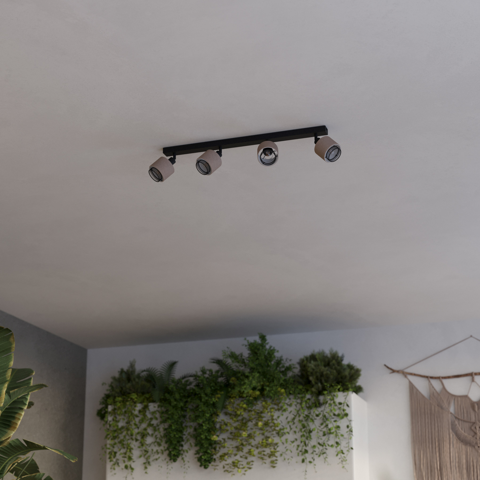 Stropni reflektor Rosley, dužina 75 cm, crna/prirodna, 4 žarulje,