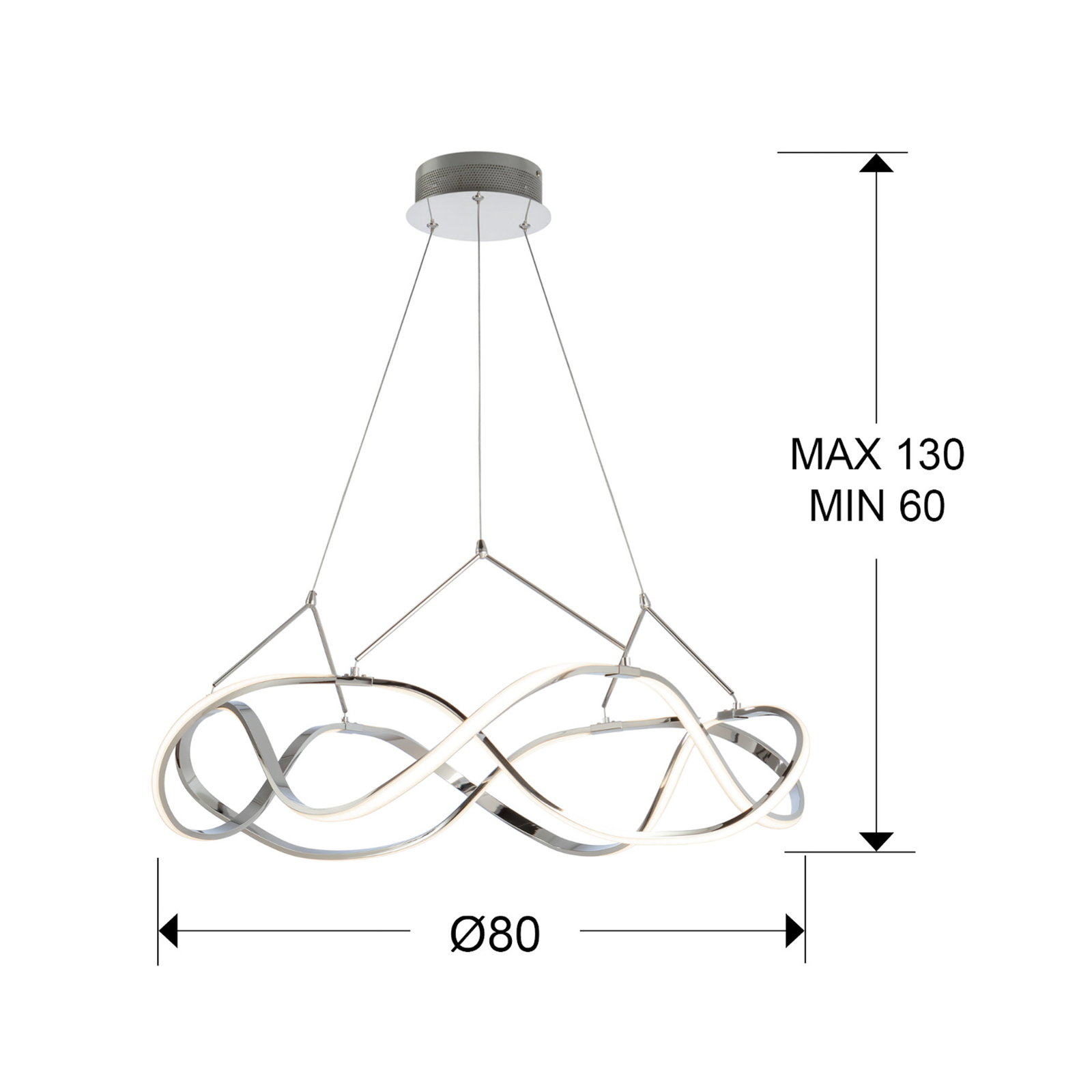 Molly lampă suspendată LED, remote, Ø80cm, crom