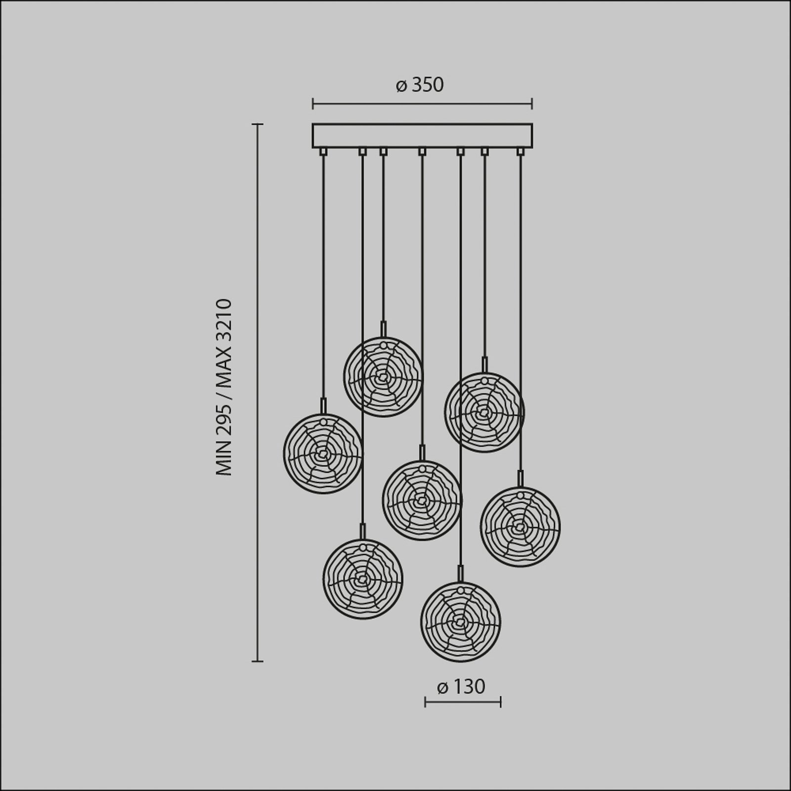 Maytoni suspension Frozen, à 7 lampes, multicolore / laiton, verre