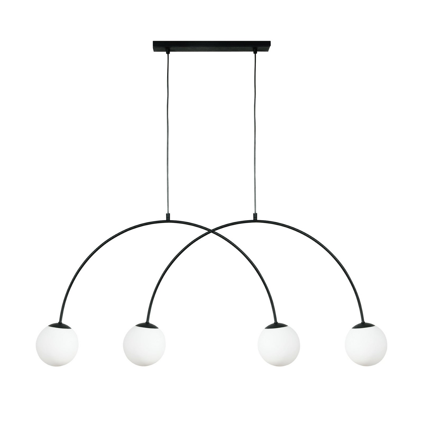 Hanglamp Nova, glas/metaal, zwart/wit, 4-lamps