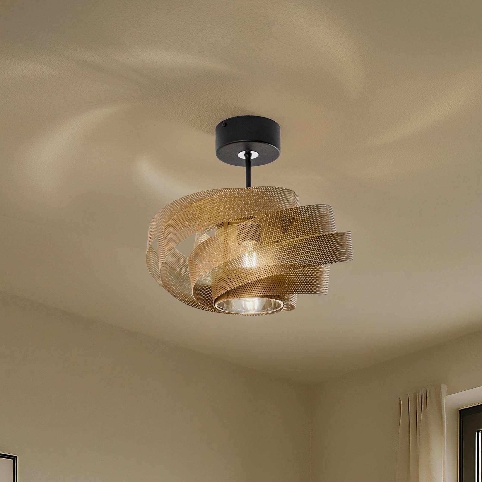 Deckenleuchte Vento, schwarz/gold, Metall, Ø 40 cm, E27 günstig online kaufen