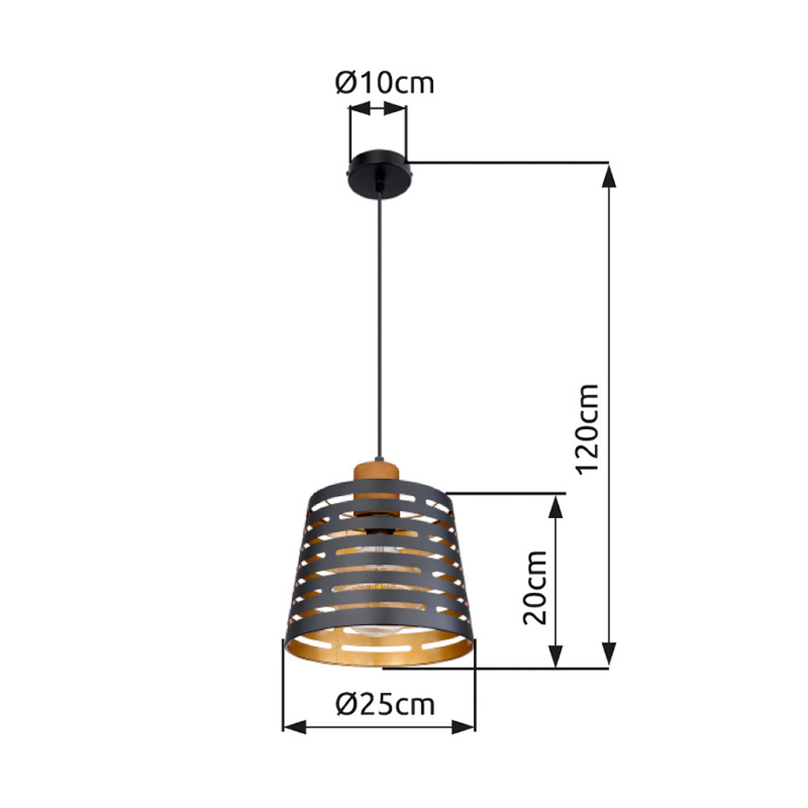 Globo Lampă suspendată Ablona Ø 25 cm negru/auriu metal - Camera de zi / sufragerie - Modern - negru mat auriu lemn deschis