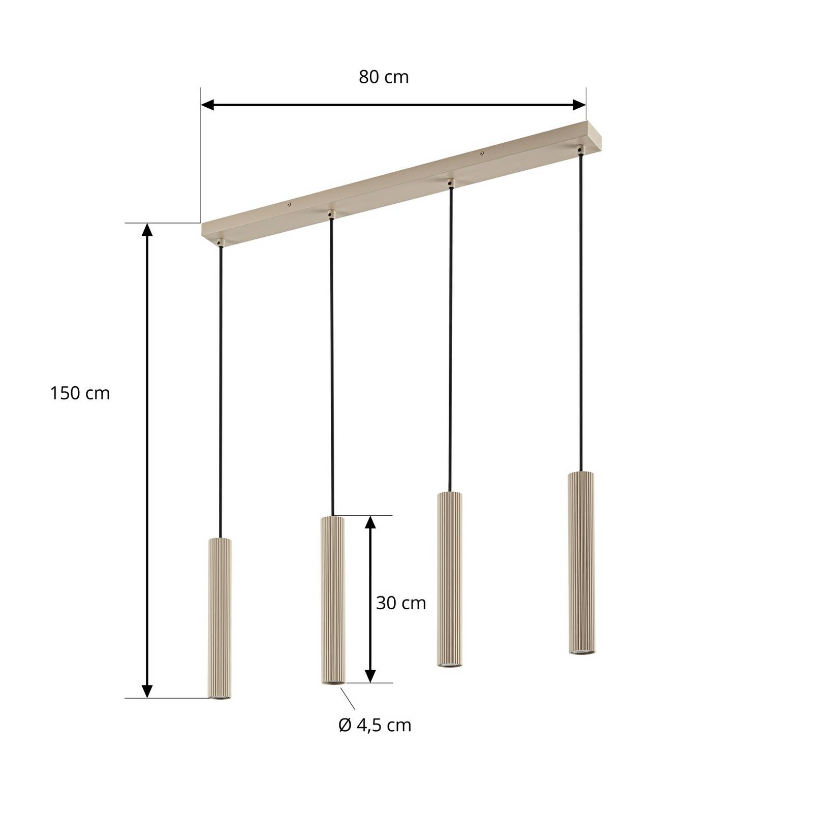 Żyrandol Lindby Kardis, 4-punktowy, beżowy, długość 70 cm