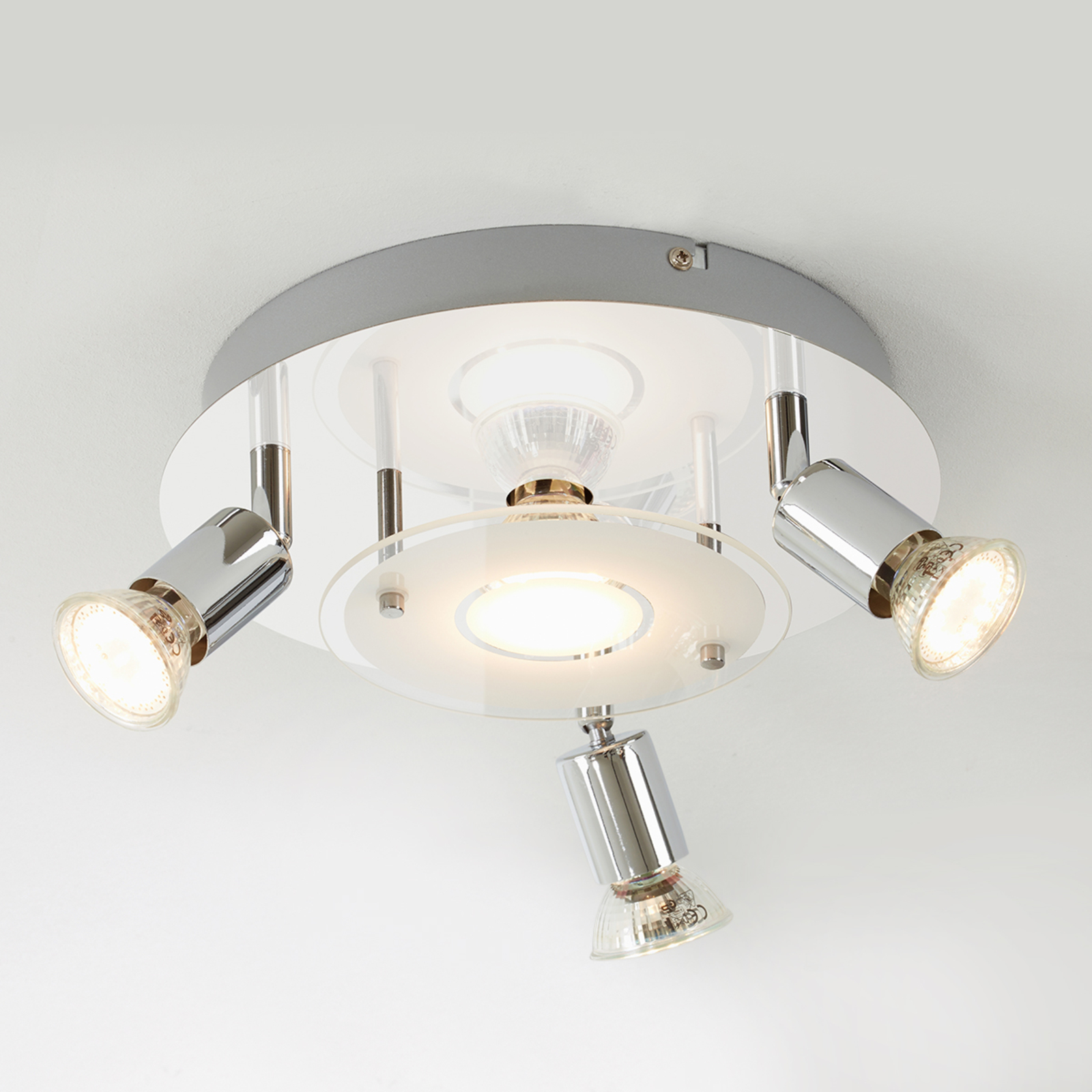 Orna LED ceiling light, rondel, 4-bulb, chrome