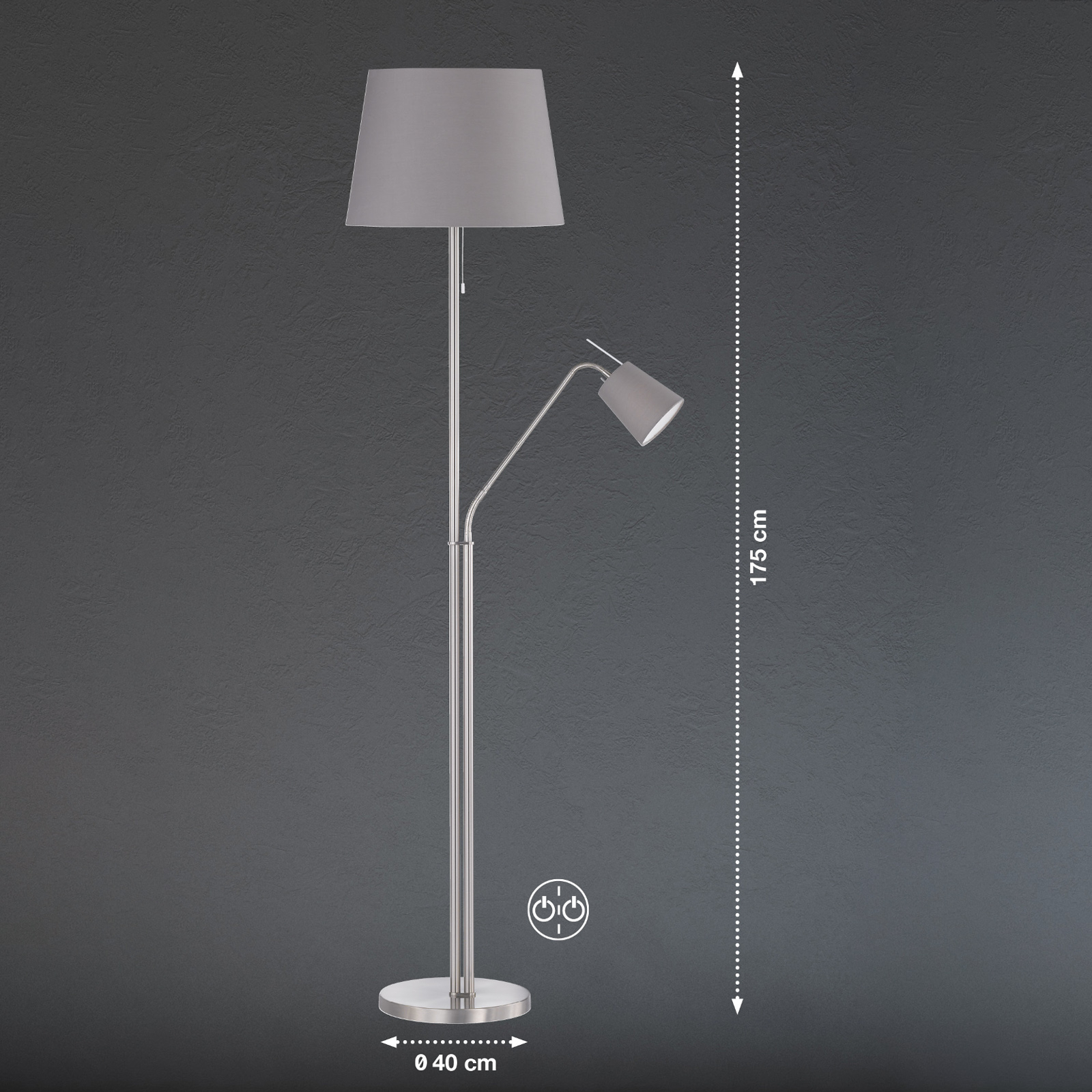 Textiel-vloerlamp Layer met leeslamp grijs