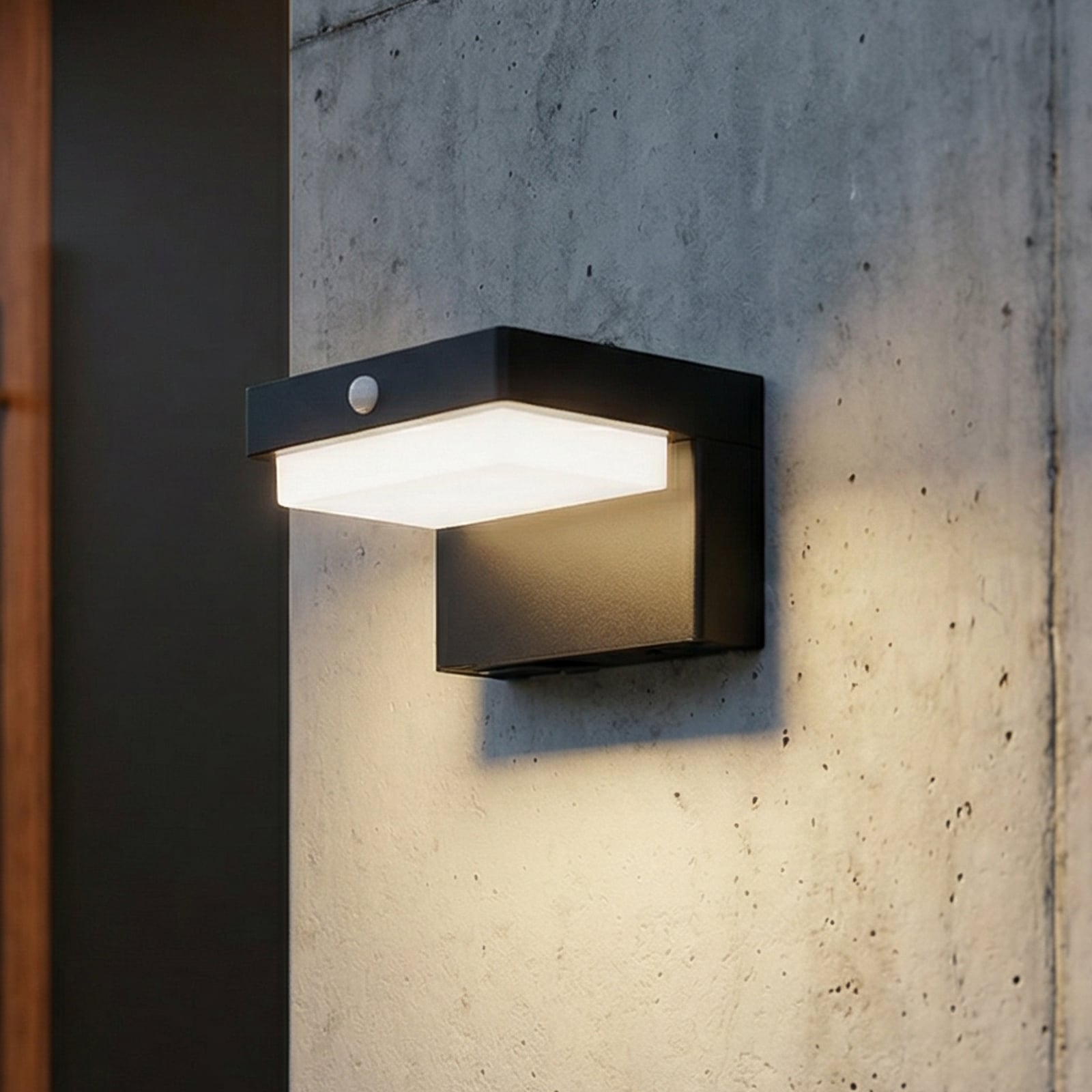 Lindby LED wandlamp Eleazar op zonne-energie, zwart, sensor, dimbaar