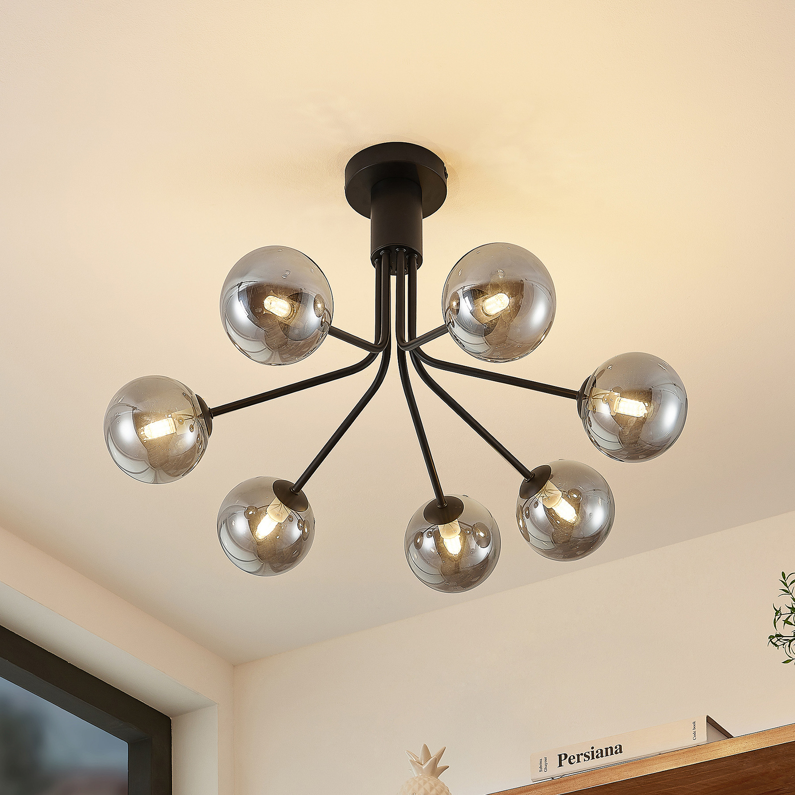Lucande Wynona ceiling light 7-bulb black
