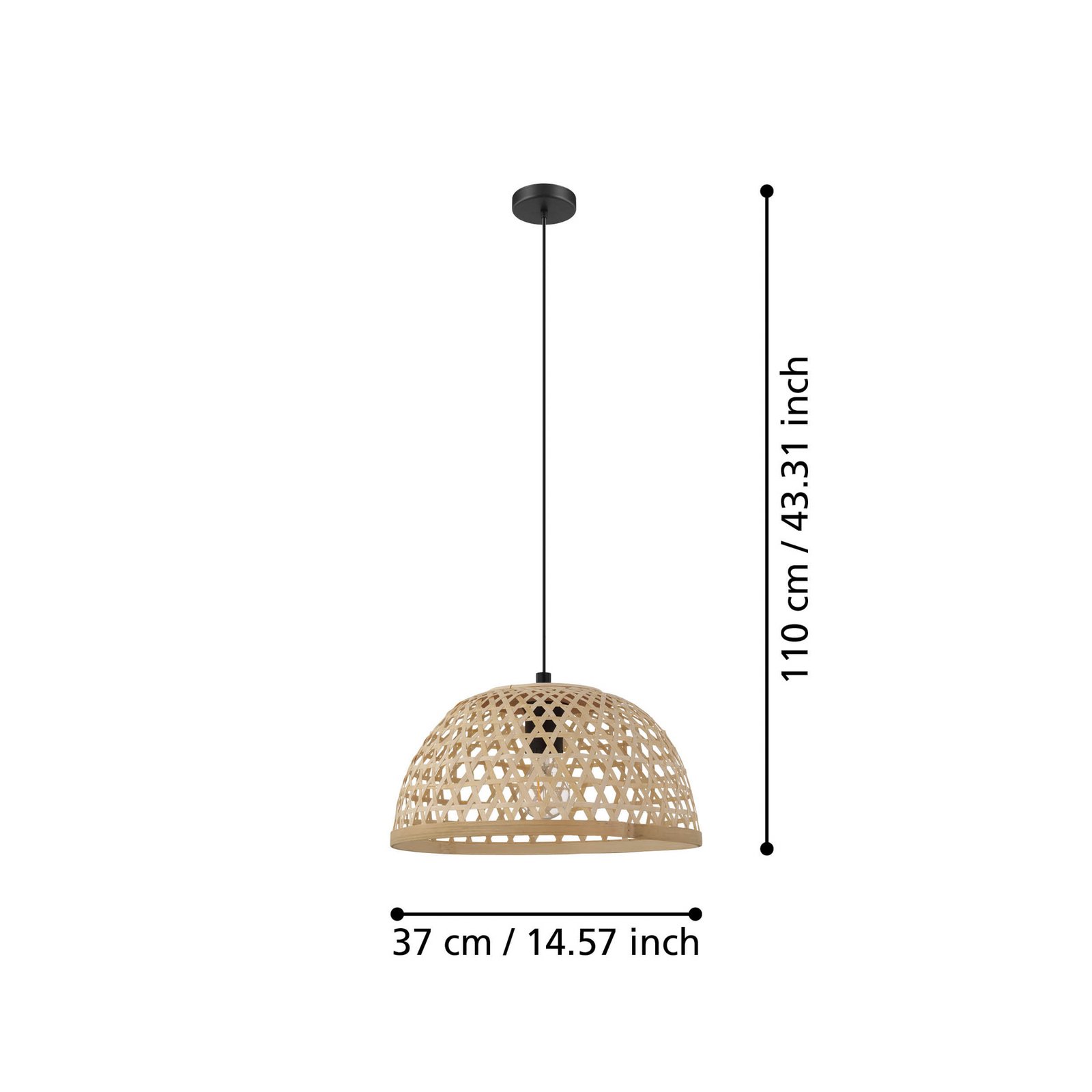 Claverdon hengelampe, Ø 37 cm, svart/natur, tre