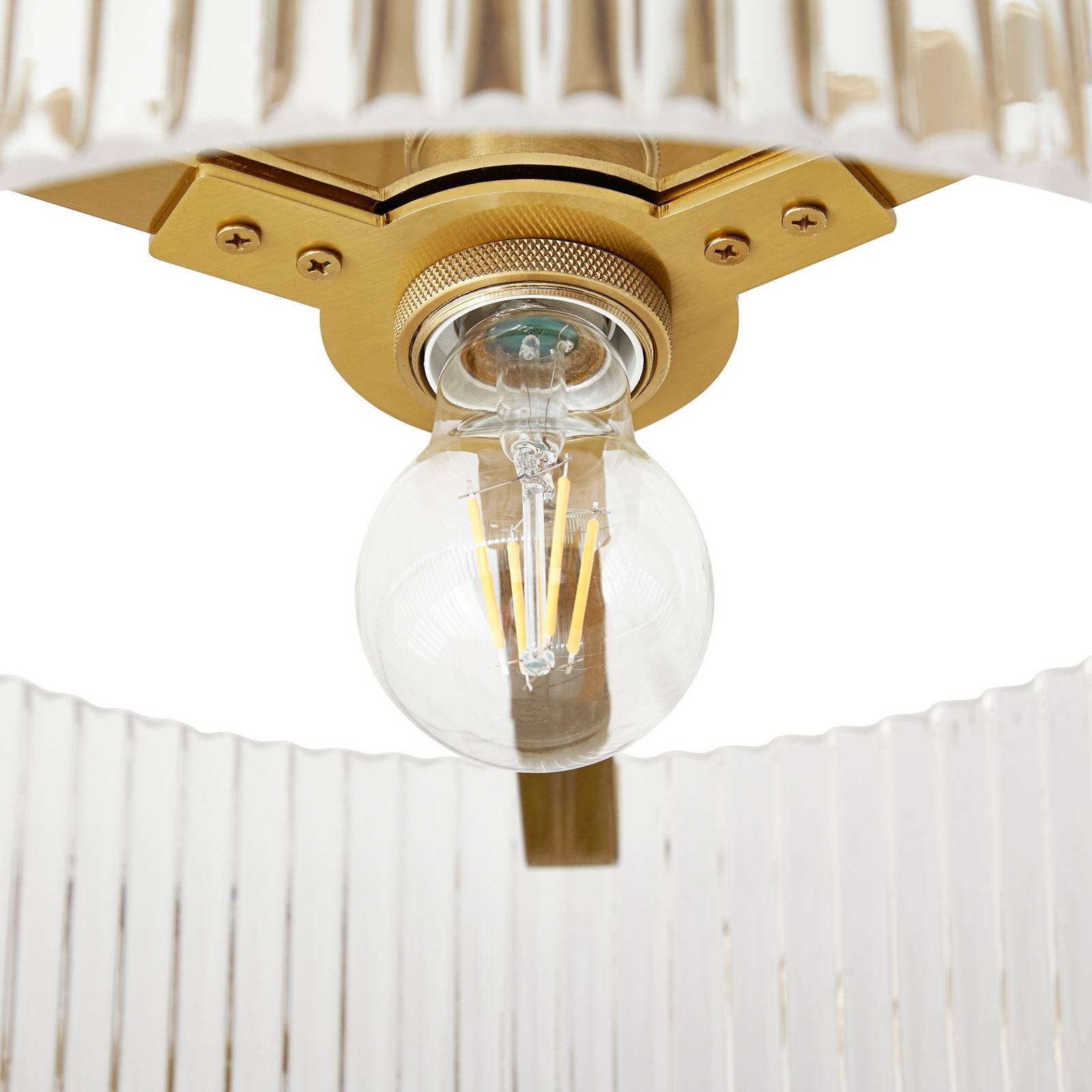Lampa sufitowa Lucande Meritt, mosiądz/przezroczysta, Ø 40 cm, szkło