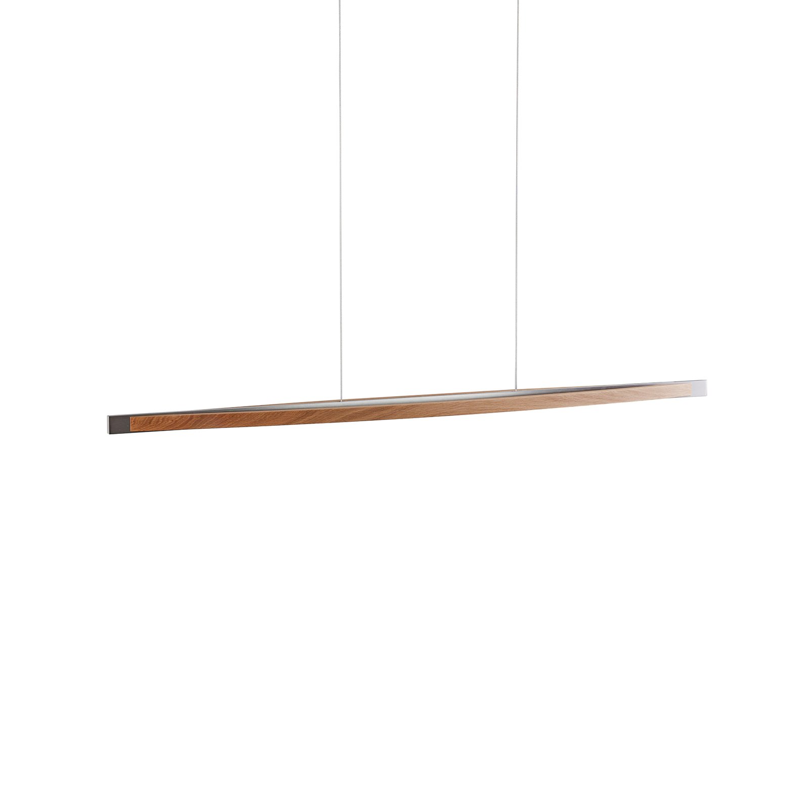 Quitani LED-pendellampa Kiera, ek/nickel, 138 cm