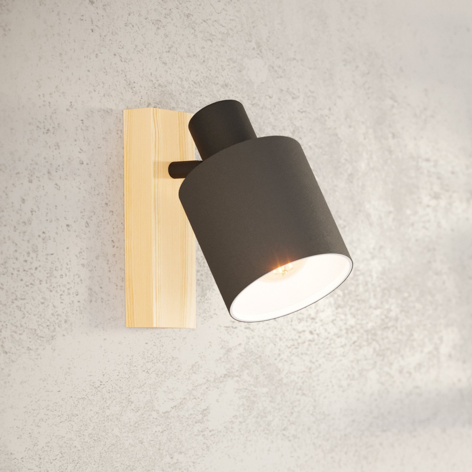 Стенен прожектор Batallas, ширина 10 cm, черно/дърво, плат