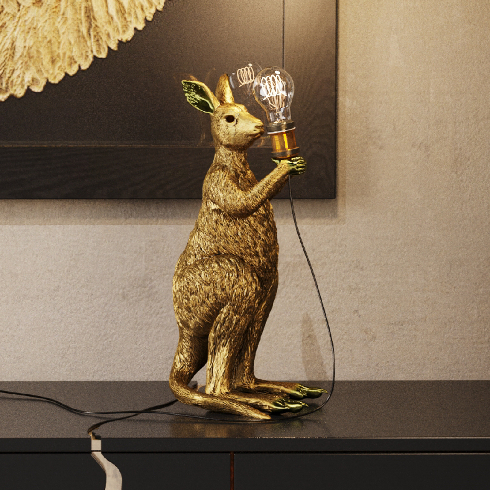 KARE Animal Kangaroo table lamp gold