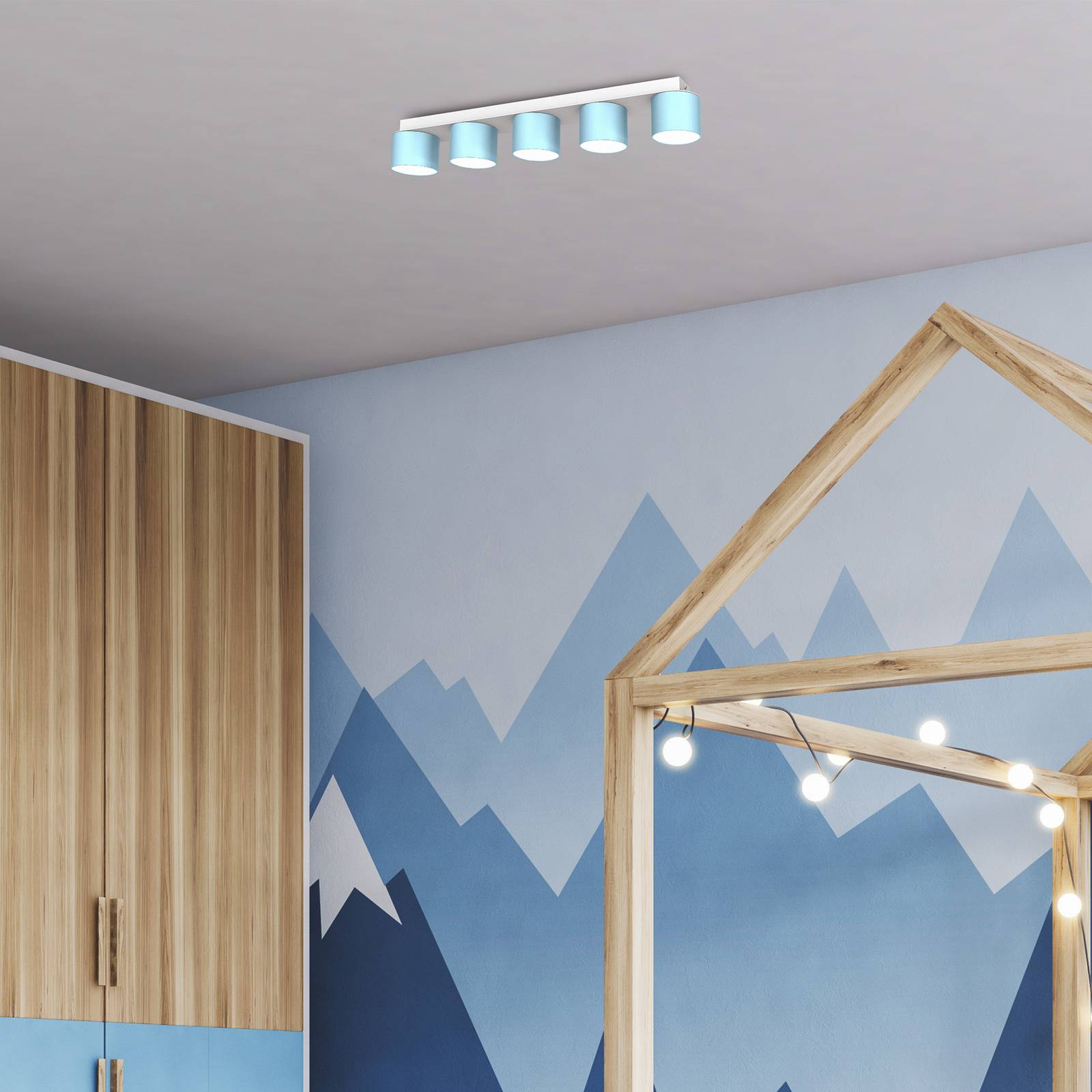 eko-light cloudy barre de plafonnier à cinq lampes bleu