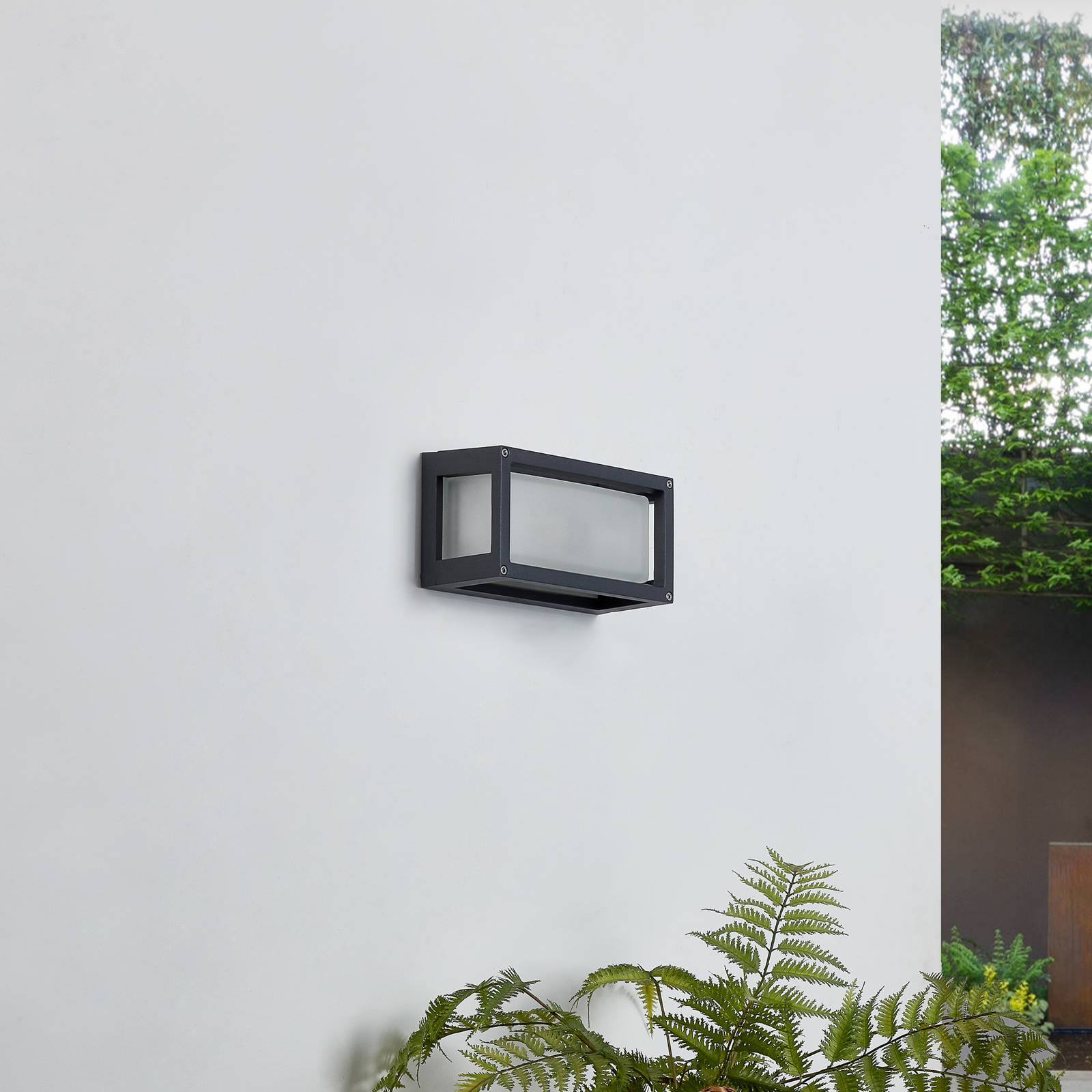 Image of Applique da esterno Lucande Aurelien, grigio, alluminio, altezza 12,5 cm