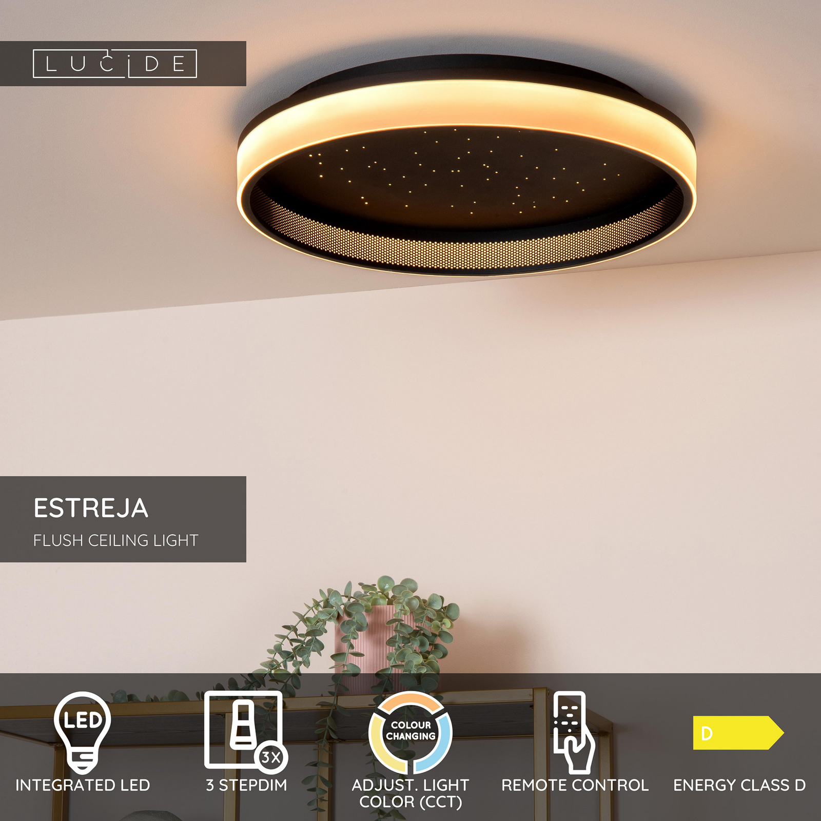 LED-Deckenleuchte ESTREJA, schwarz, Ø 40 cm, CCT, stepdim LED-Deckenleuchte ESTREJA, schwarz, Ø 40 cm, CCT, stepdim