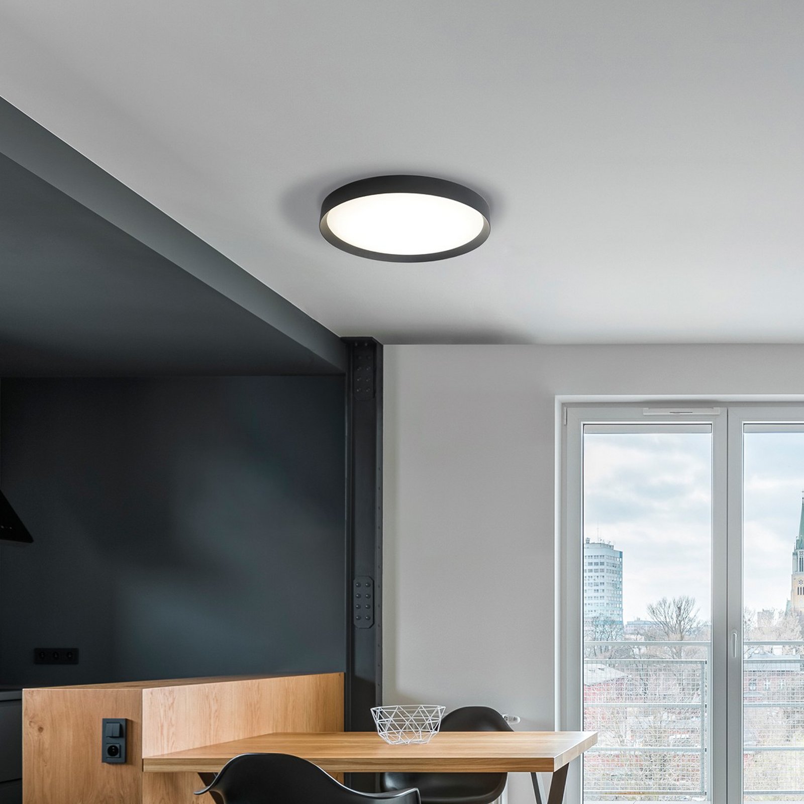 LED-Deckenleuchte Minsk, schwarz, Ø 60cm, Casambi, 42 W, CCT