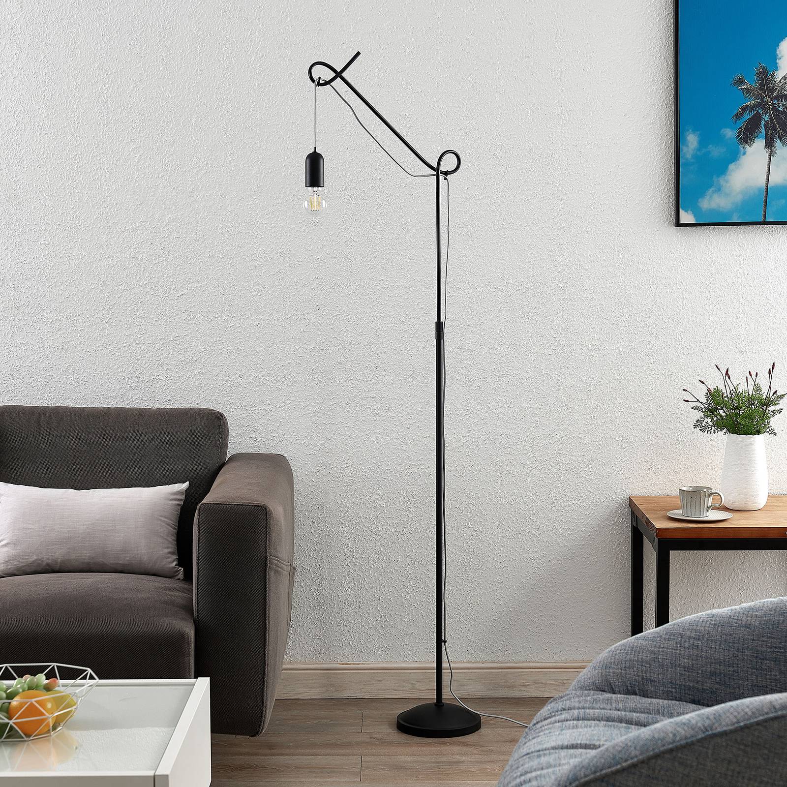 Lucande Jorna lampa stojąca czarna, kabel szary