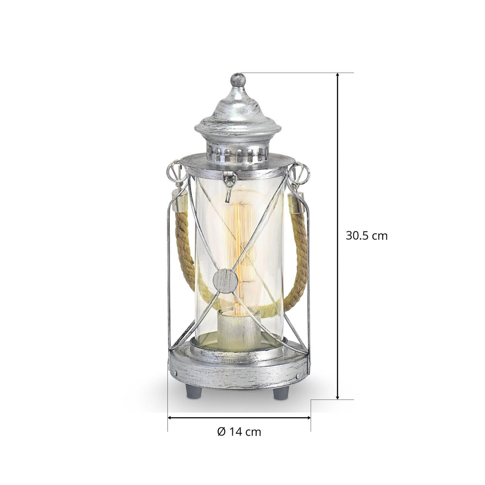 Kirian Bright Lantern Table Light, Antique Silver