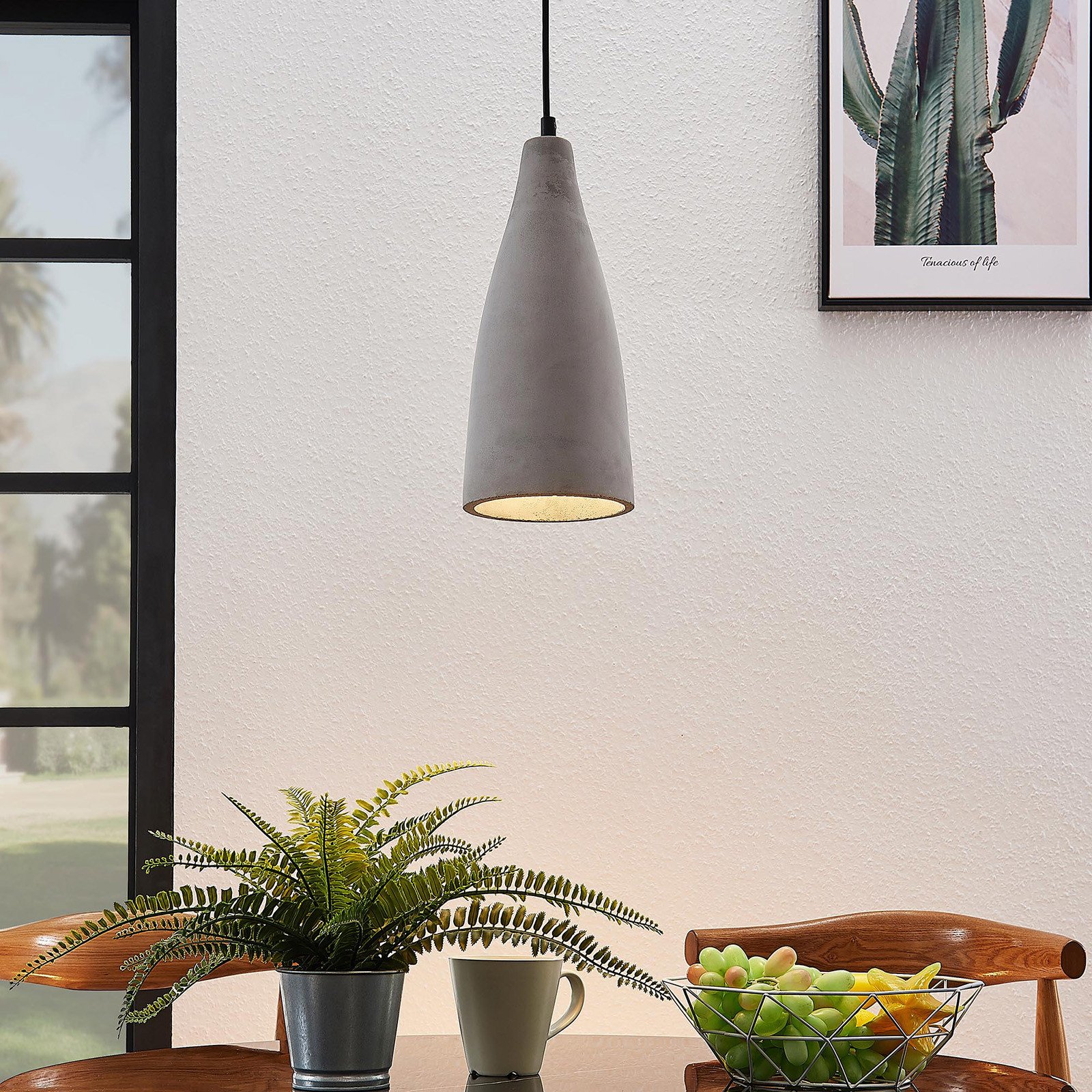Lampă suspendată Lindby Sanne gri beton Ø 15 cm E27 - Camera de zi / sufragerie - modern - beton gri
