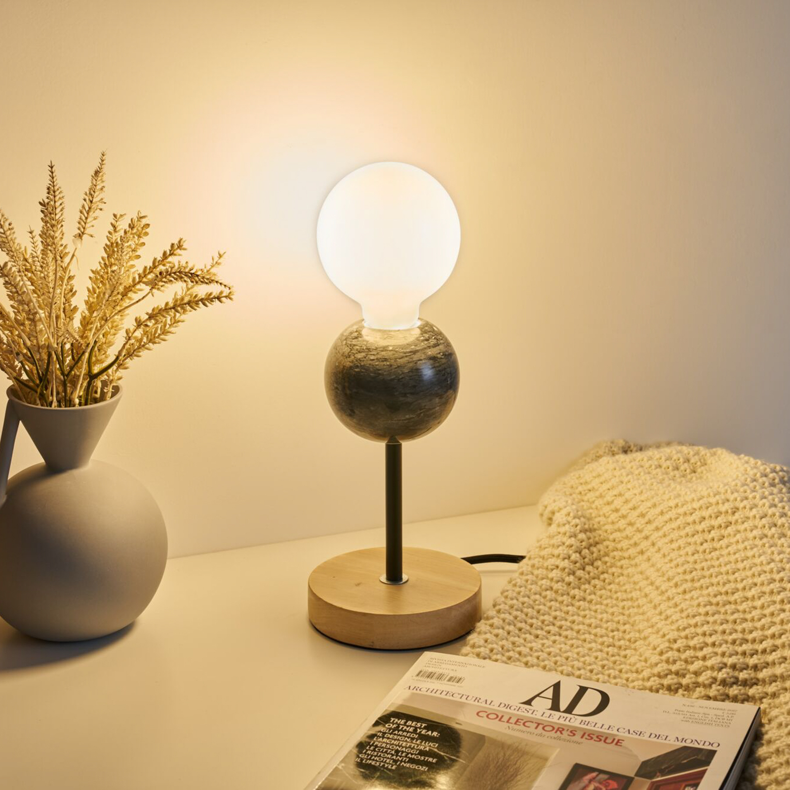 Pauleen Marble Dream table lamp with a wooden base