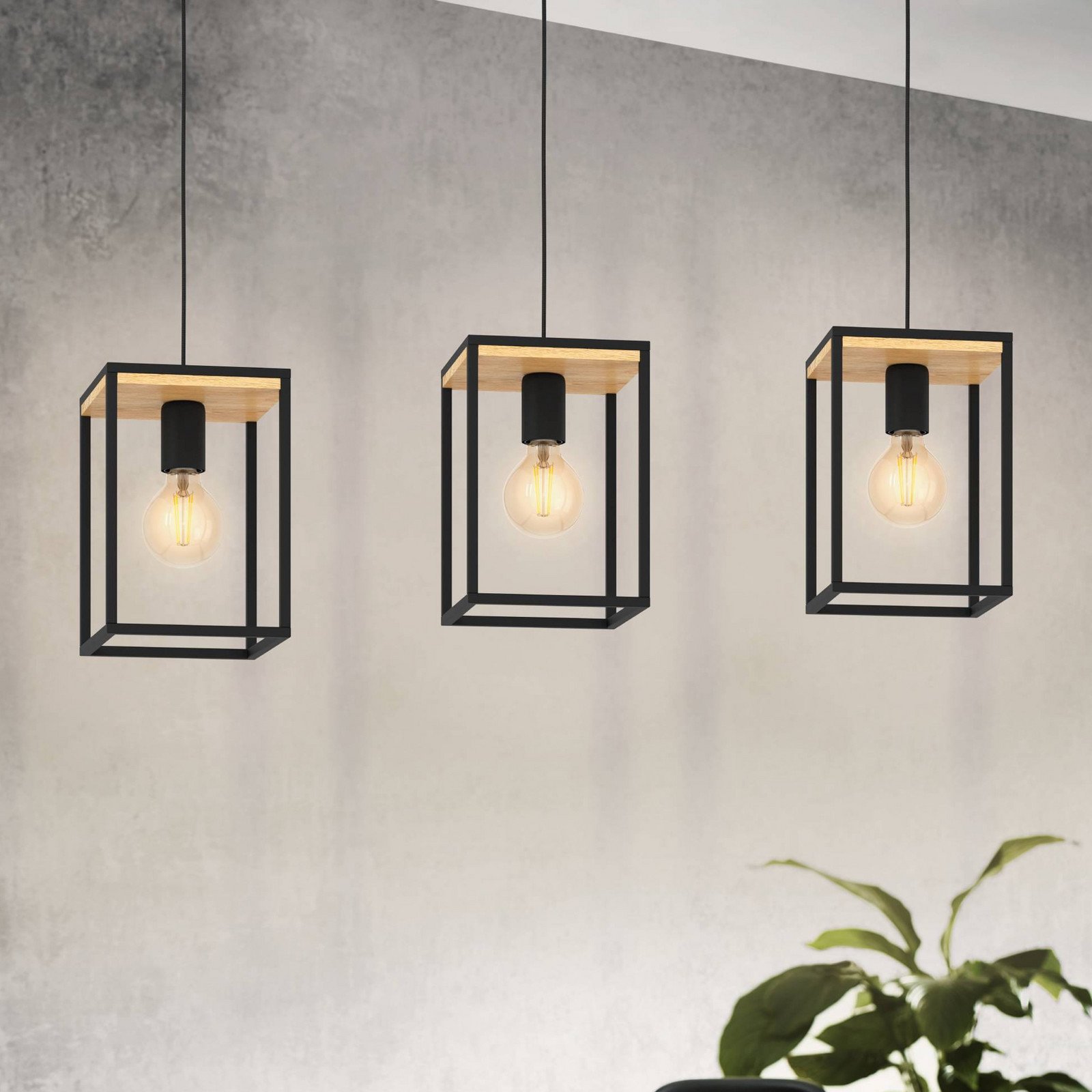EGLO Lumină suspendată Libertad lungime 88 cm negru/lemn 3 lumini. - Camera de zi / sufragerie - modern - negru lemn deschis - Metal
