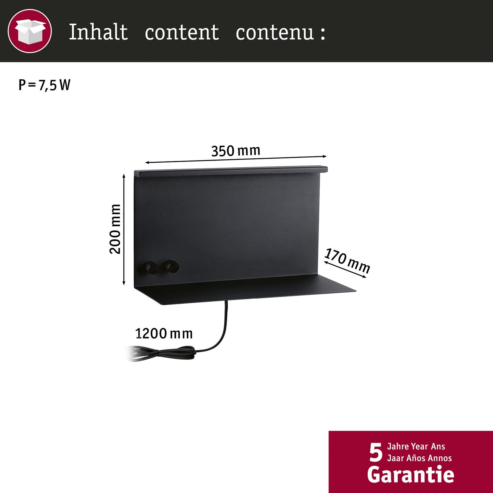 Paulmann aplică de perete LED Jarina negru 35 cm Suport Port USB Paulmann aplică de perete LED Jarina negru 35 cm Suport Port USB