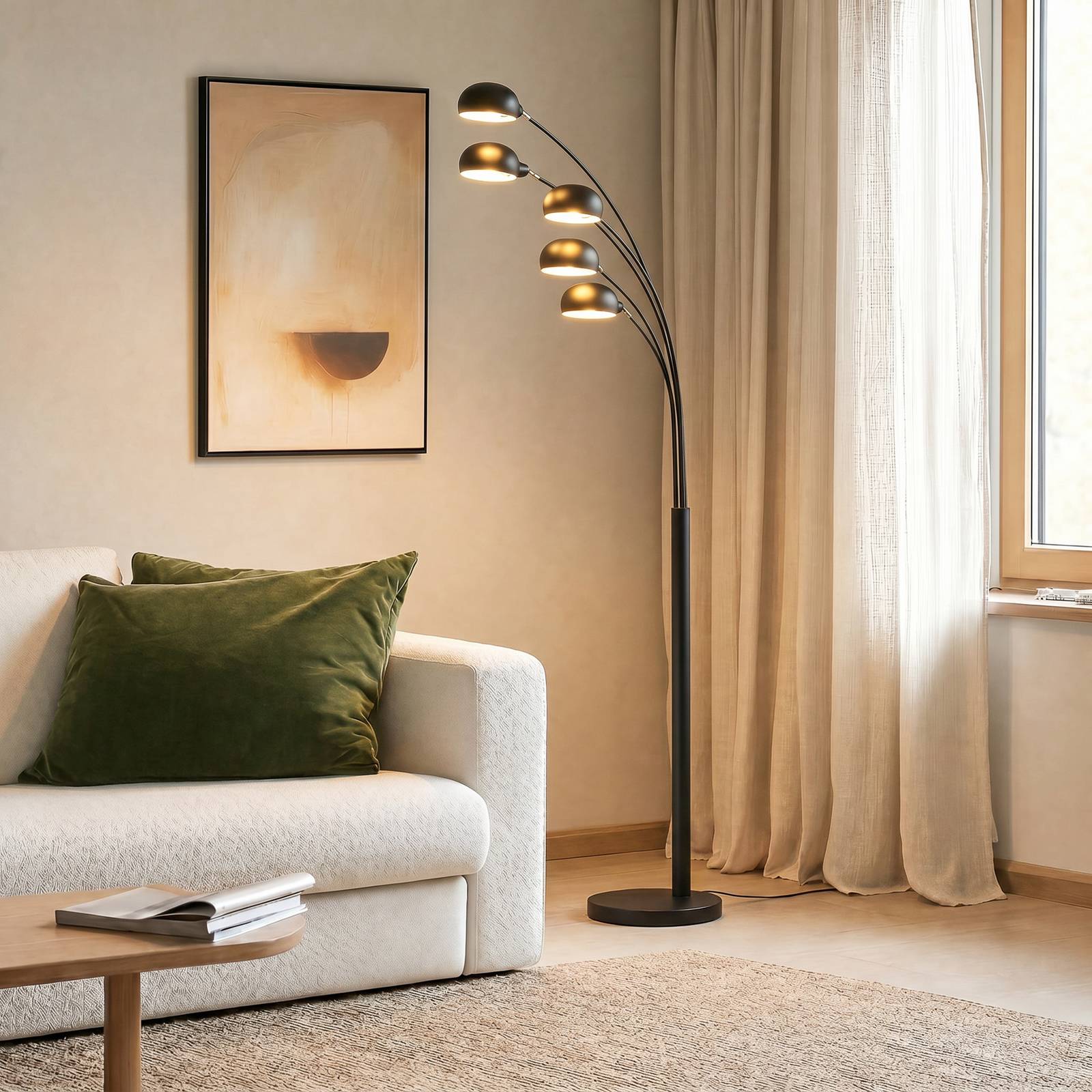 Lindby vloerlamp Jewa, zwart, metaal, 5-lamps, E14